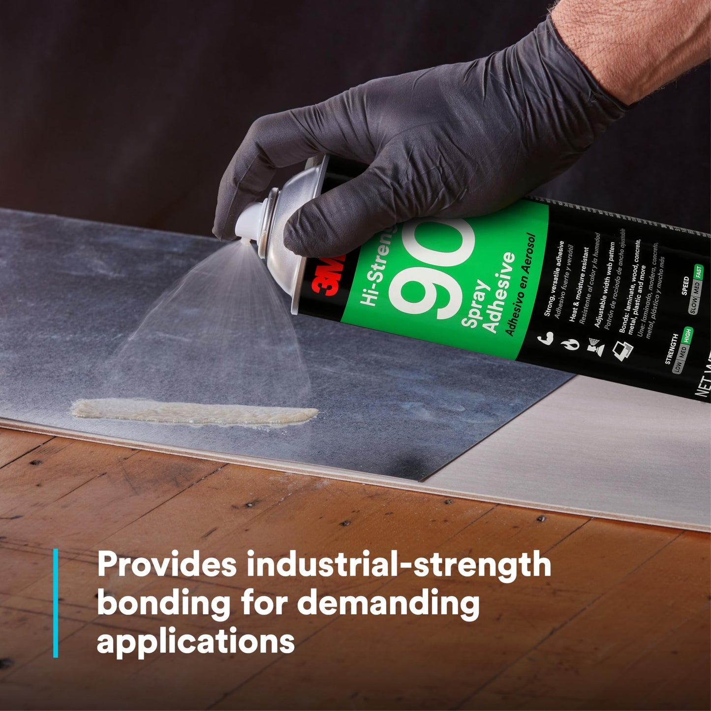 3M Hi-Strength 90 Spray Adhesive, Permanent, Bonds Laminate, Wood, Concrete, Metal, Plastic, Clear Glue, Net Wt 17.6 oz, Will Spray Upside Down Only
