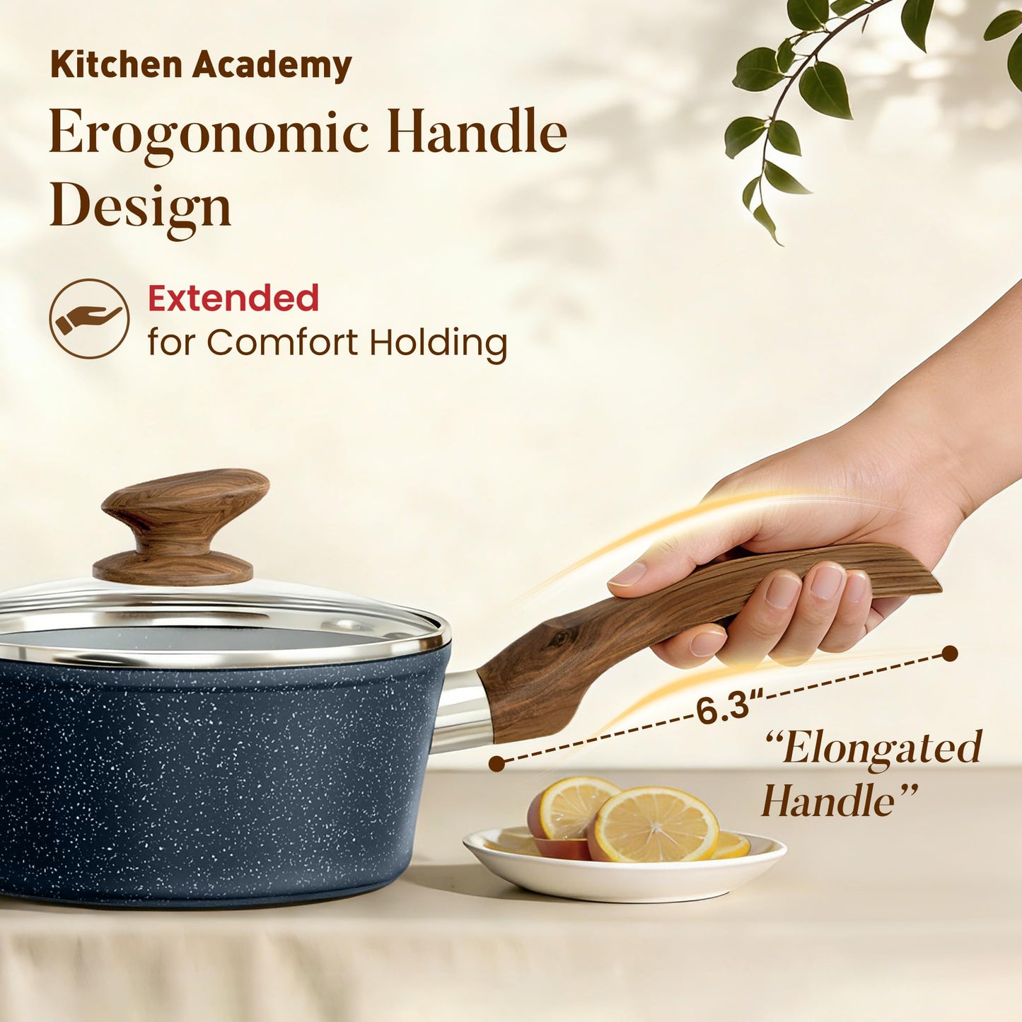 Kitchen Academy Induction Cookware Sets - 12 Piece Pots and Pans Set Non Stick, Black Granite Nonstick Cooking Pan Set(PFOS, PFOA Free)
