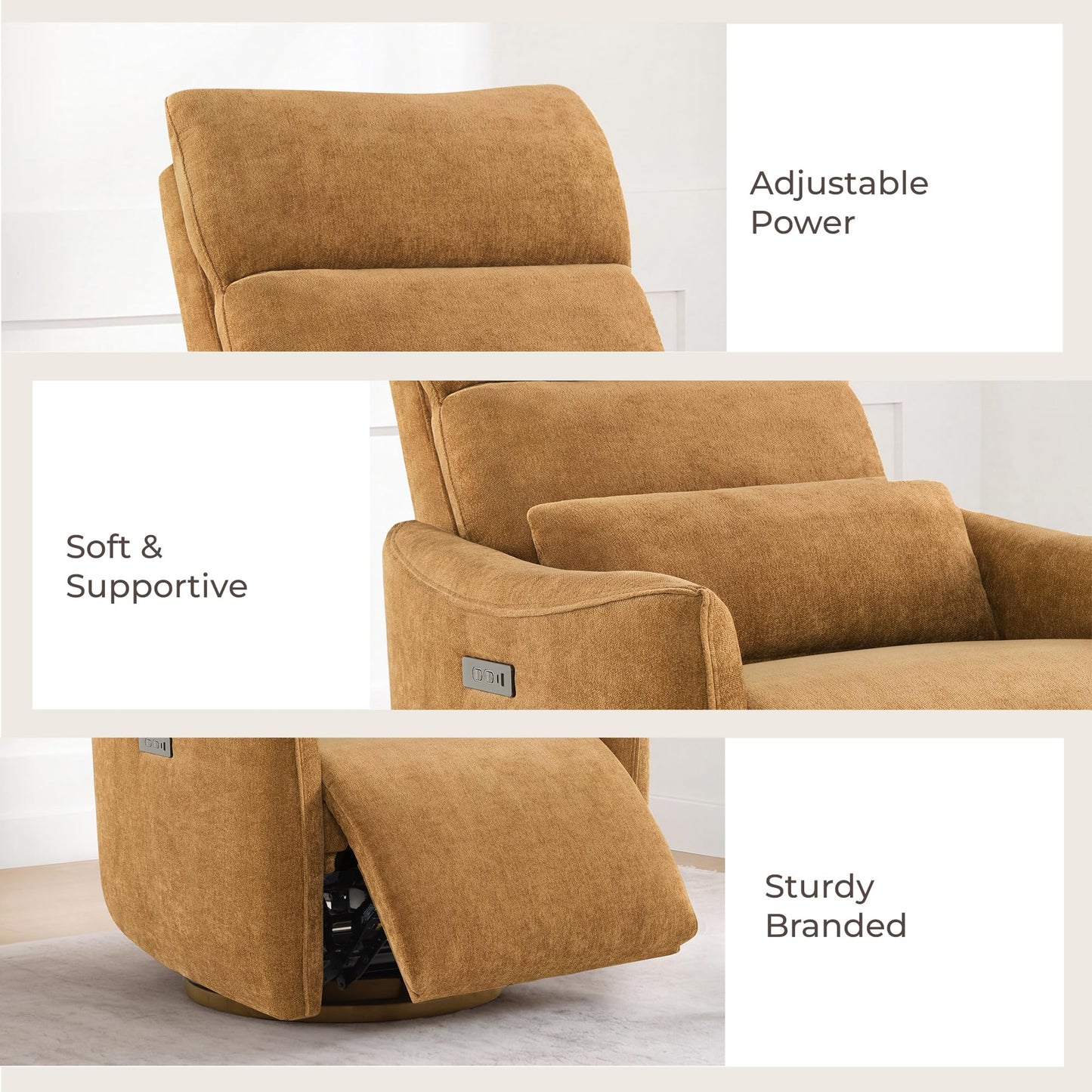 CHITA Swivel Rocker Recliner Chair, Power Nursery Glider Recliner, Nursery Rocking Chair with Adjustable Power Headrest, FSC Certified, Solid Wood Base, Cream