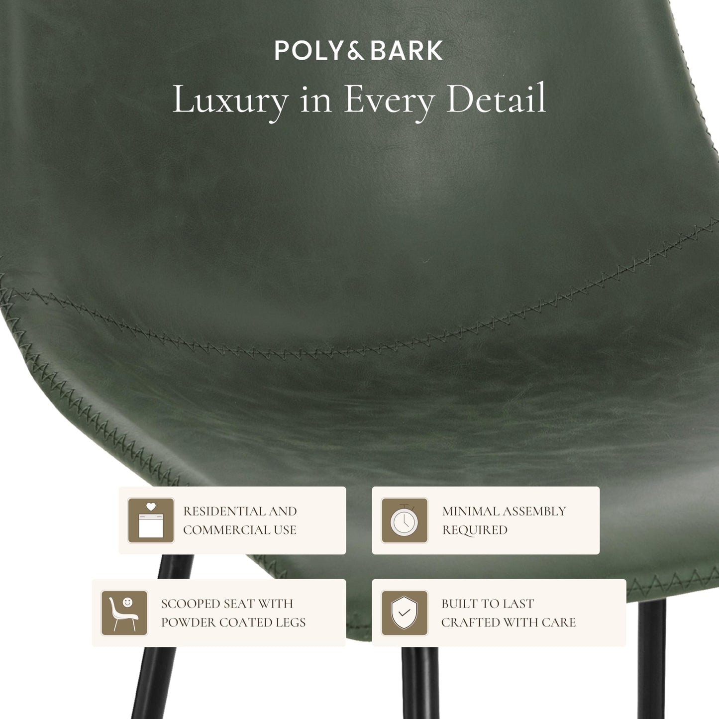 POLY & BARK Paxton Leather Counter Stools 24 Inches – Set of 2 - Counter Height Bar Stools with Back – Modern Barstools for Kitchen Island or Counters – Faux Leather & Matte Black Steel Base – Tan