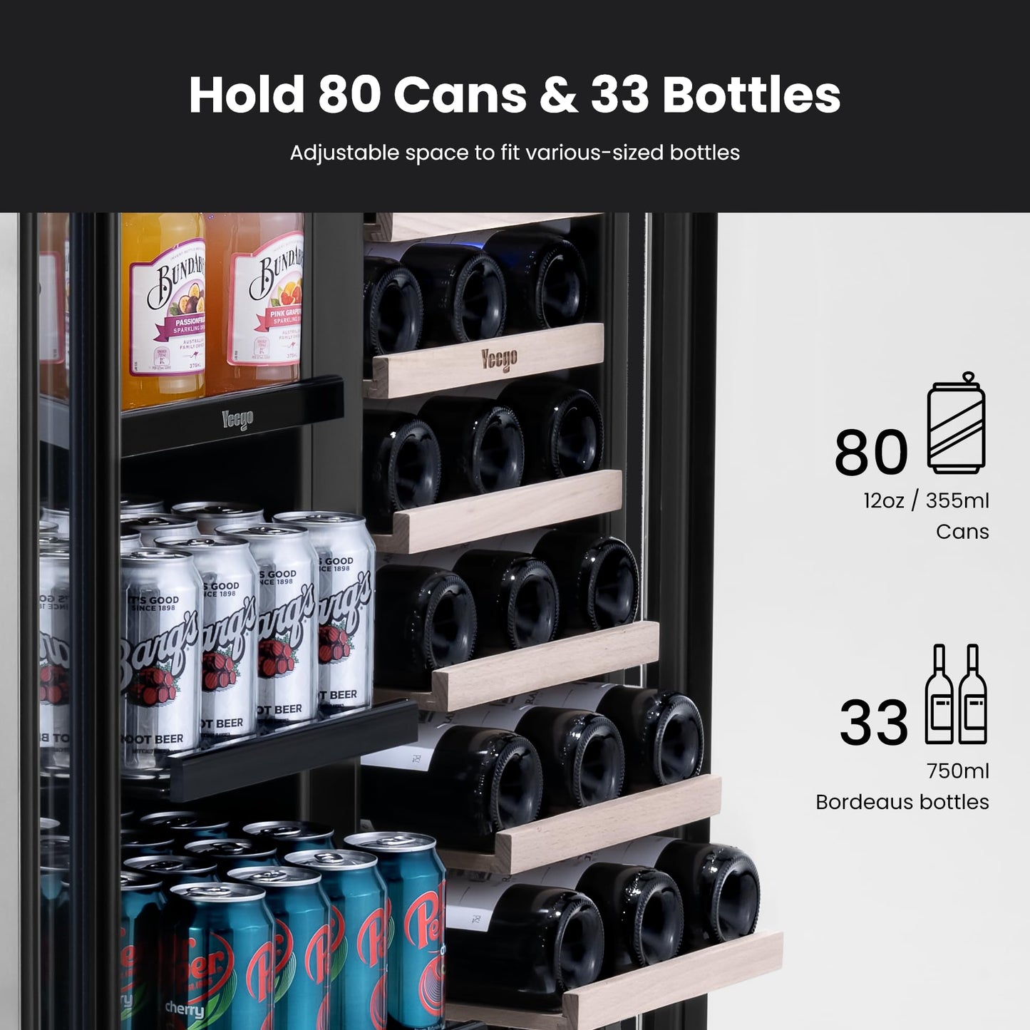Yeego 24 Inch Wine Fridge Cooler - 52 Bottles Wine Cooler with Glass Door, 40-65℉ Built-In or Freestanding Refrigerator, Under Counter Wine Fridge for Kitchen Bar Office (Left-Hinged)
