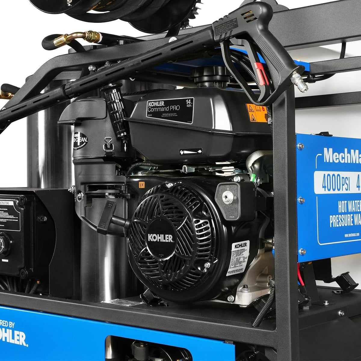 MechMaxx 4000 PSI 4 GPM Kohler E-Start Engine Hot Water Pressure Washer Skid Mounted with 245 Gal Tank, Model HPW40KBT