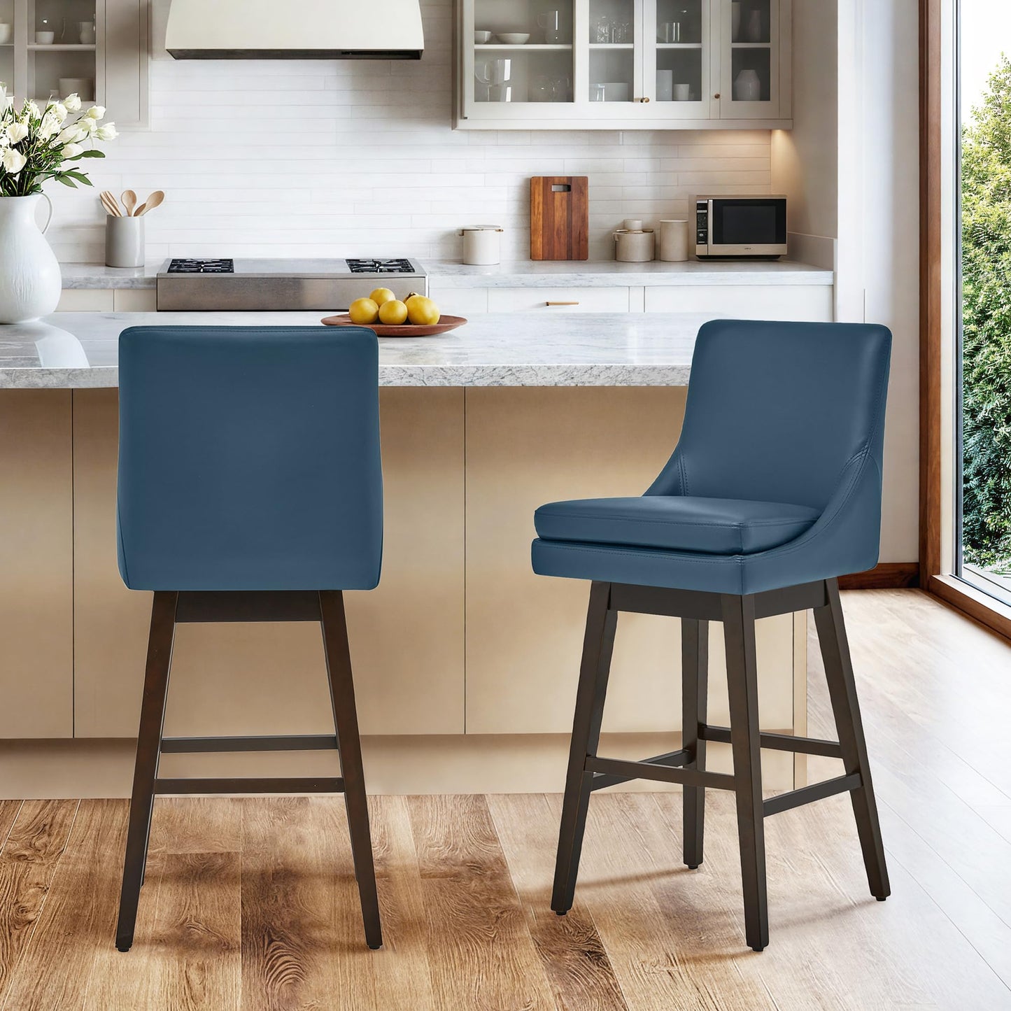 CHITA Bar Height Swivel Barstool with Back Set of 2, FSC Certified Upholstered Bar Stool, 30.7" H Seat Height, Fabric in Ivory