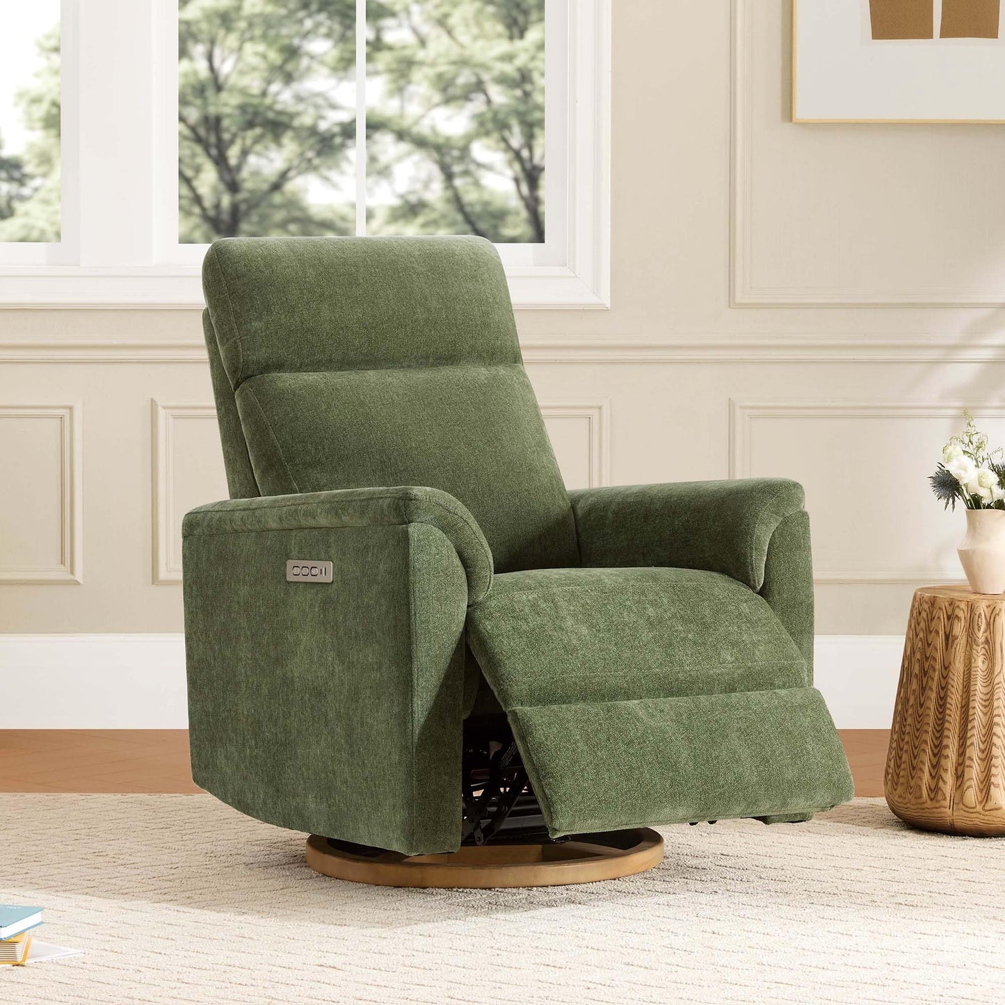 CHITA Power Swivel Glider for Adults with Nightlight, Nursery Recliner Chair with Power Headrest for Living Room, Bedroom, Water-Resistant Boucle Fabric in Sand