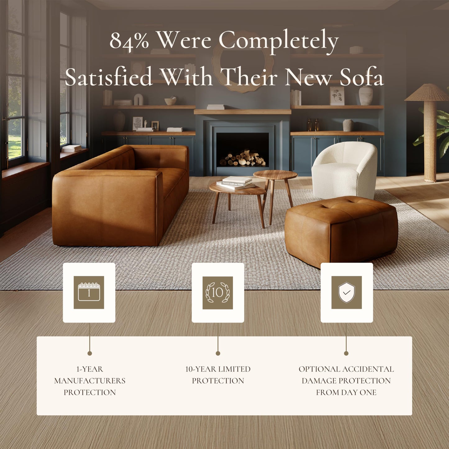 POLY & BARK Capa 96.5" Sofa – Chocolate Brown Full-Grain Pure-Aniline Italian Leather, Boxy Modern Design, Feather-Fiber Cushions, Solid Wood Frame