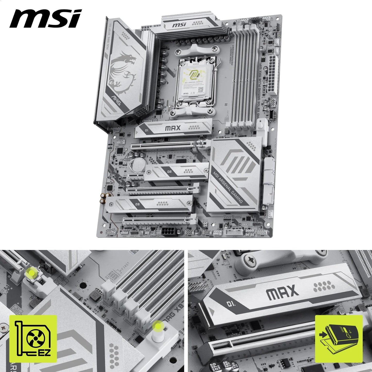 MSI MPG X870E Carbon WiFi Gaming Motherboard (AMD Ryzen 9000/8000/7000 Series Processors, AM5, DDR5, PCIe 5.0, M.2 Gen5, SATA 6Gb/s, USB 40Gbps, HDMI, Wi-Fi 7, Bluetooth 5.4, 5Gbps LAN, ATX)