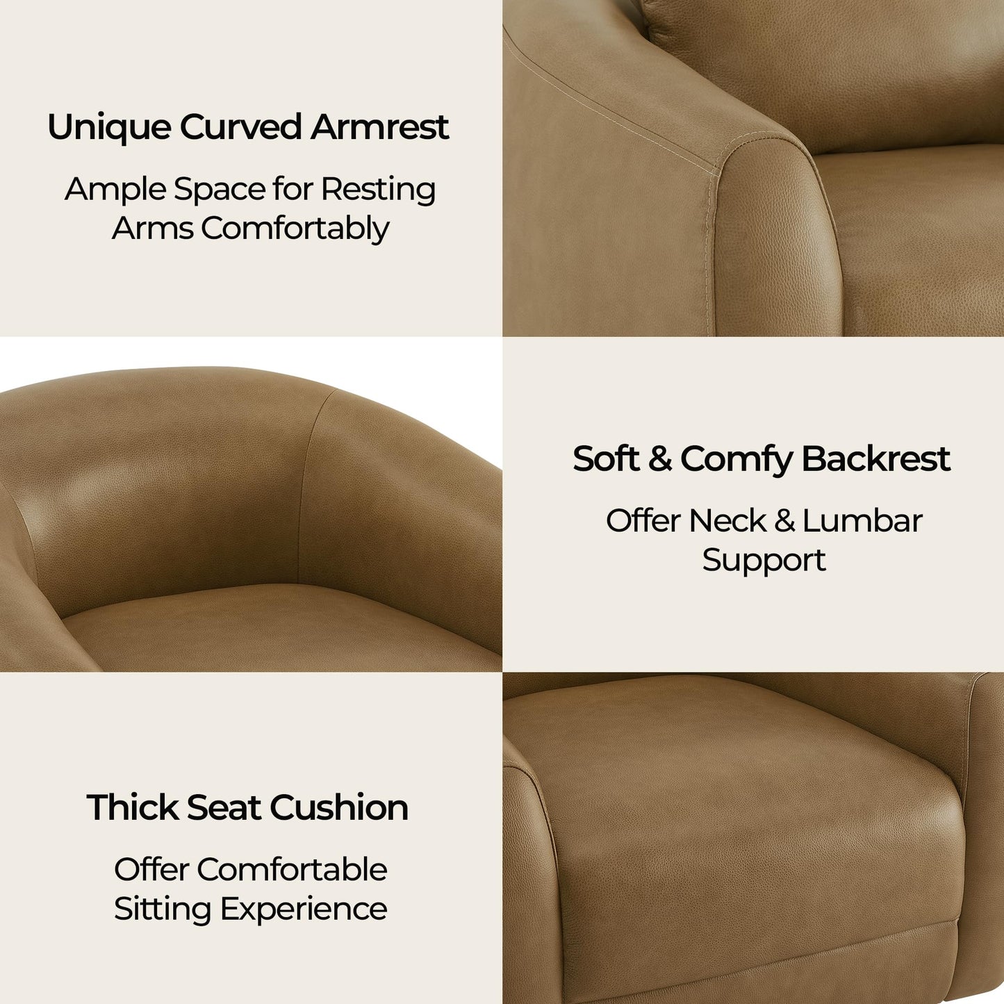 CHITA Genuine Leather Swivel Accent Chair, FSC Certified Mid Century Modern Arm Chair with Wood Base for Living Room and Bedroom, Fully Assembled, Sand
