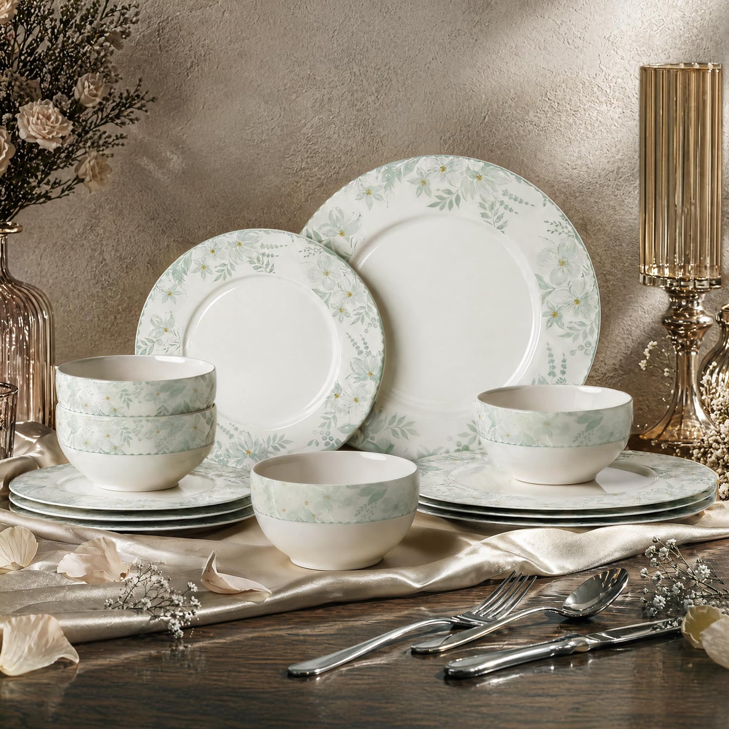 Kitchen Academy Bone China Dinnerware Set Service for 4, 12-Pieces Porcelain Lightweight Plates and Bowls Sets, Scratch Resistant kitchen Dish Set, Wedding & Housewarming Gift, White