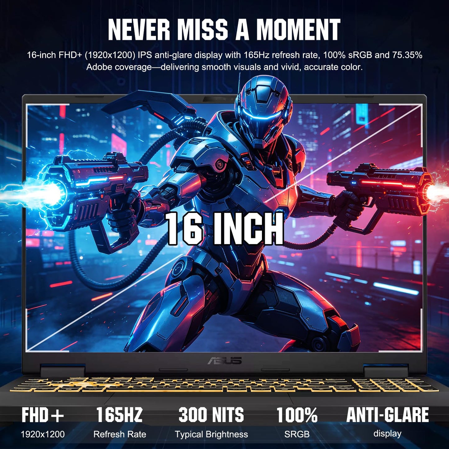 ASUS TUF Gaming F16 5050 Gaming Laptop, Intel Core i5-13450HX, 16" FHD+ 165Hz Anti-Glare 100% sRGB, GeForce RTX 5050, 16GB DDR5, 1TB SSD, RGB Backlit KB, IR Camera, HDMI, Windows 11 Home, w/Bundle