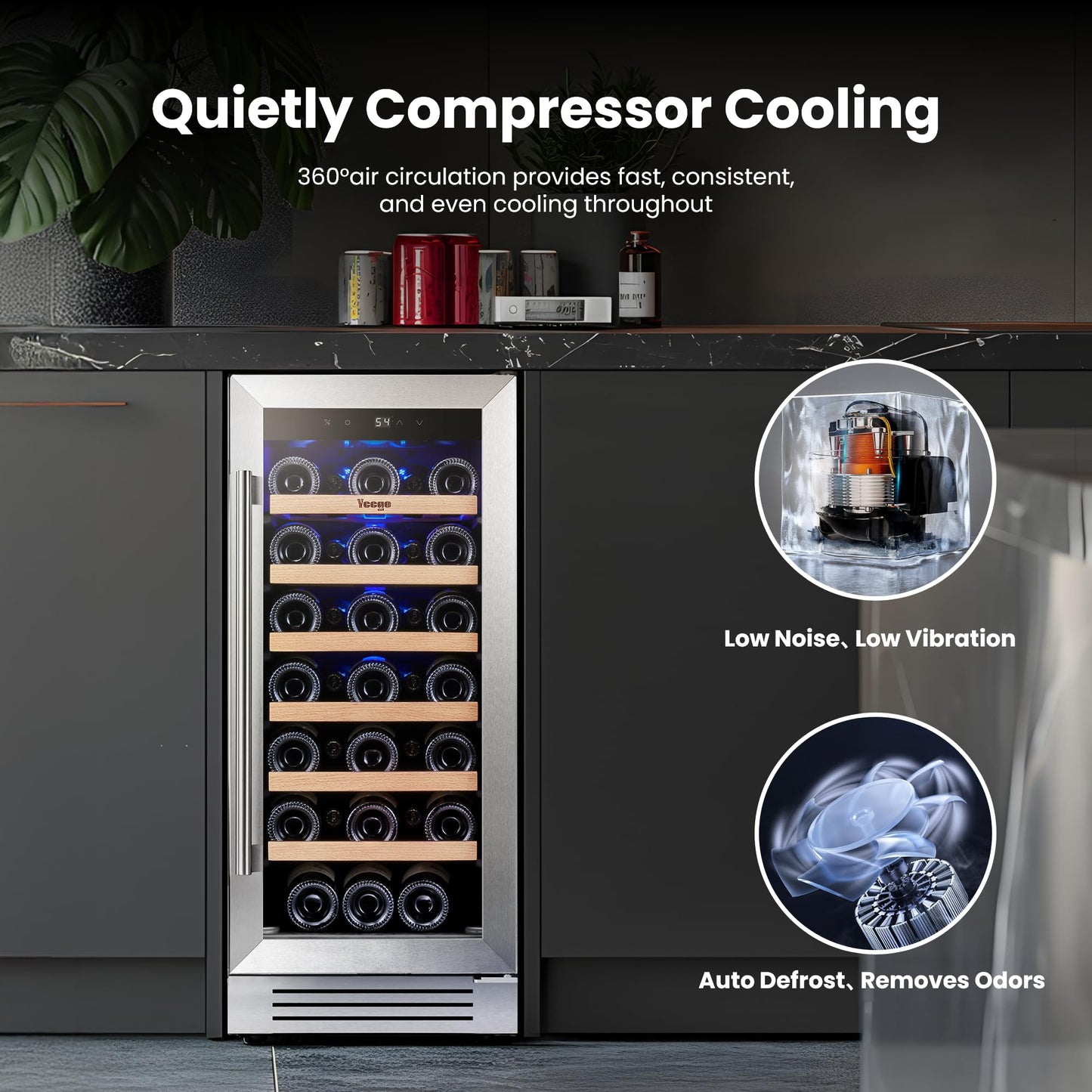 Yeego Wine Fridge Cooler - 15 Inch Dual Zone Wine Fridge Hold 28 Bottles, 40-65°F Wine Refrigerator Glass Door, Built in, Freestanding Under Counter Fridge for Beer Soda Drink Home Bar Office