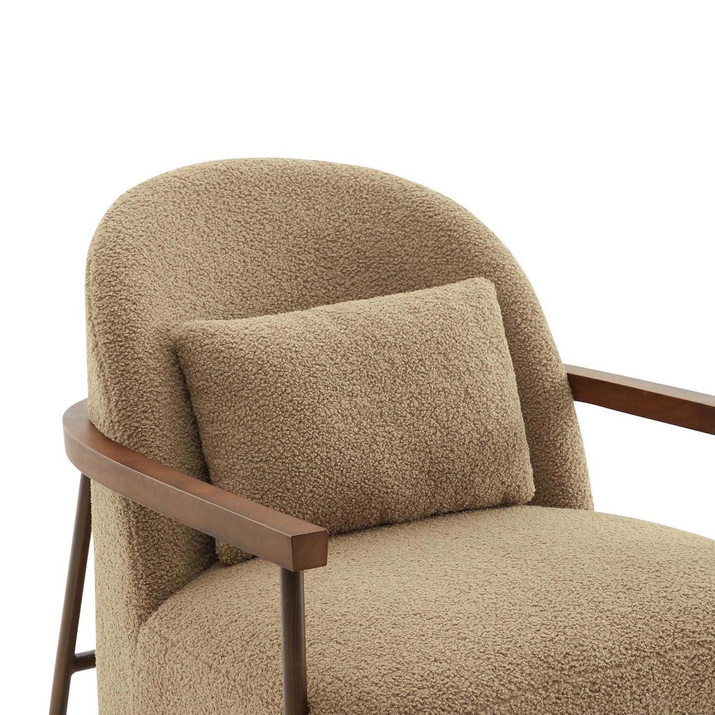 CHITA Accent Chair for Living Room Set of 2, FSC Certified Modern Upholstered Faux Sherpa Fabric Armchair with Metal Frame and Wooden Armrests, Camel