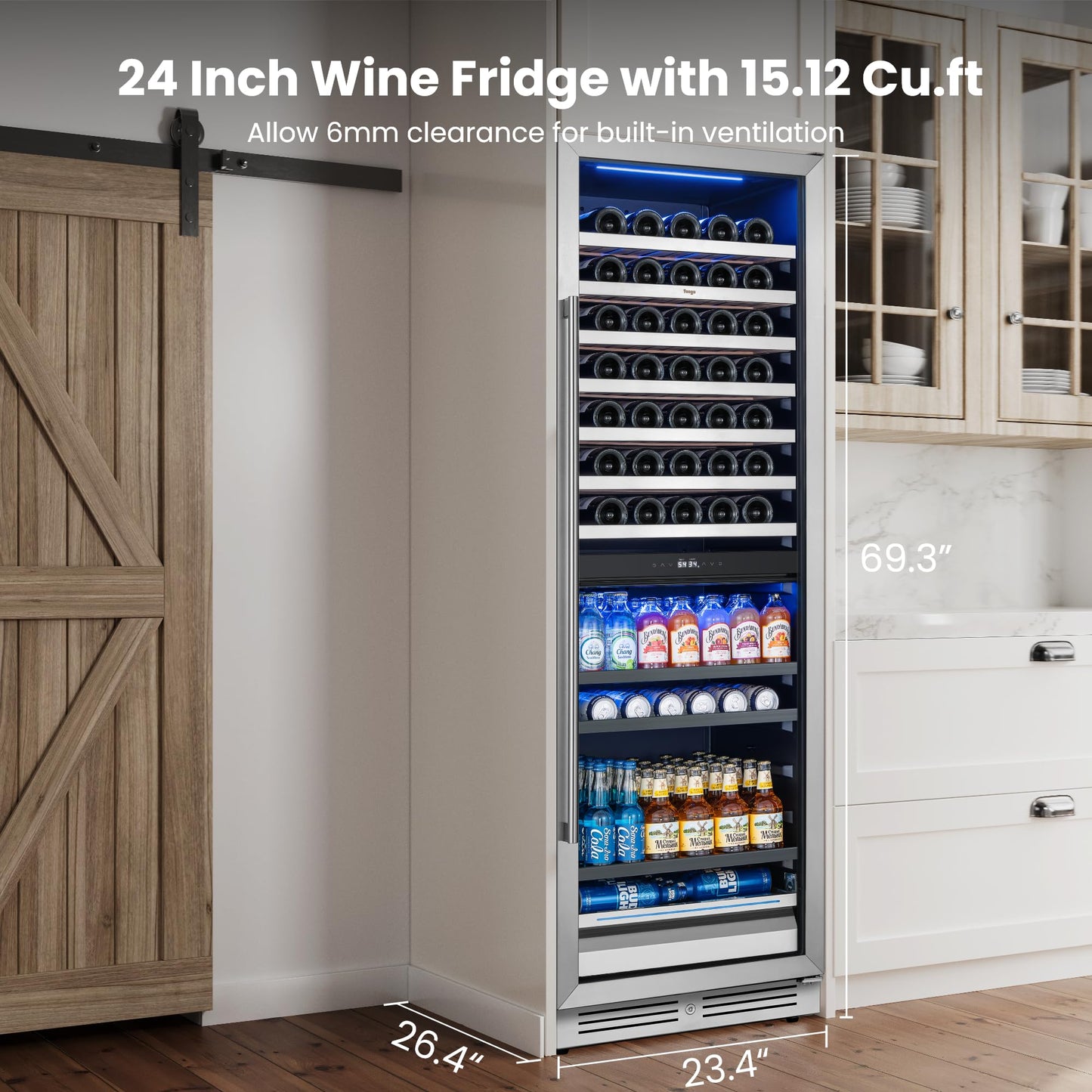 Yeego Wine Fridge Cooler - 24 Inch Dual Zone Wine Fridge Hold 52 Bottles, 40-65°F Wine Refrigerator Glass Door, Built in Fridge, Freestanding Adjustable Shelves Fridge for Beer Soda Drink Home Bar