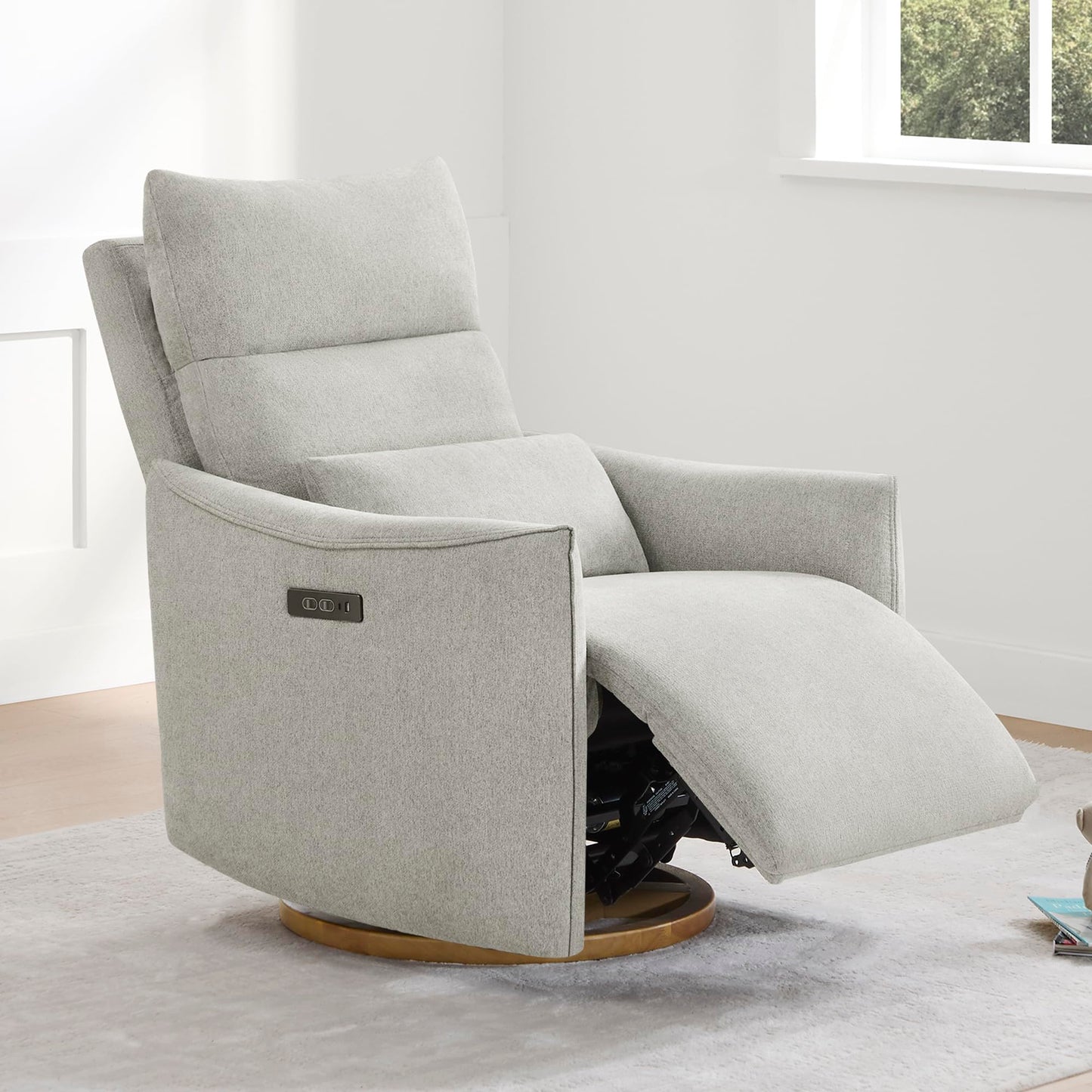 CHITA Swivel Rocker Recliner Chair, Power Nursery Glider Recliner, Nursery Rocking Chair with Adjustable Power Headrest, FSC Certified, Solid Wood Base, Cream