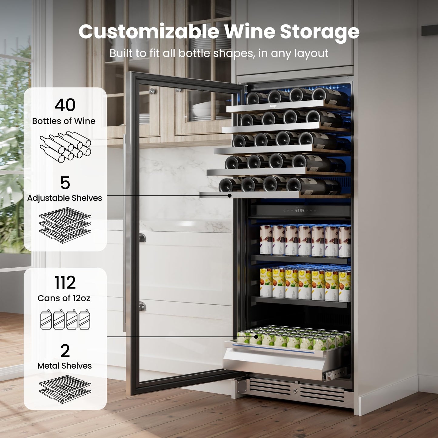 Yeego 24 Inch Wine Fridge Cooler - 52 Bottles Wine Cooler with Glass Door, 40-65℉ Built-In or Freestanding Refrigerator, Under Counter Wine Fridge for Kitchen Bar Office (Left-Hinged)