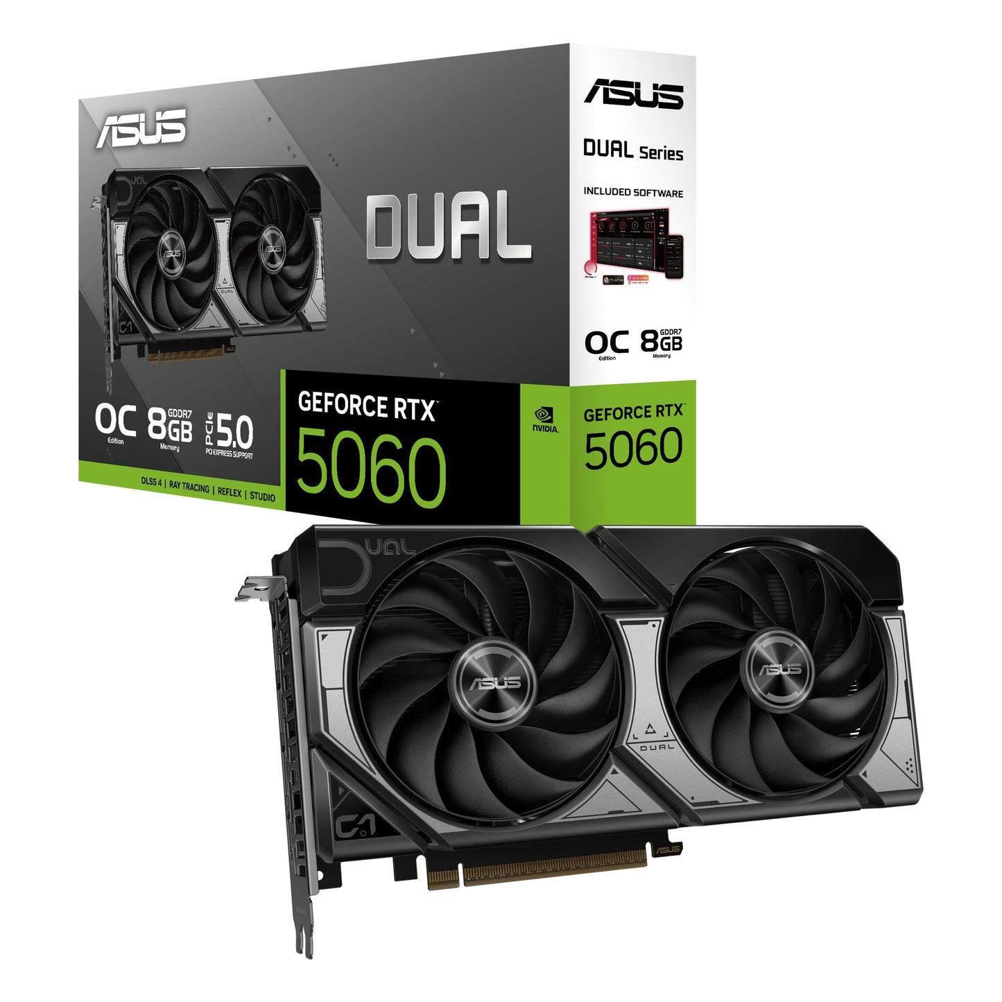 ASUS Dual NVIDIA GeForce RTX™ 5060 8GB GDDR7 White OC Edition Graphics Card, Desktop (PCIe 5.0, DLSS 4, HDMI 2.1b, DisplayPort 2.1b, 2.5-Slot, Axial-tech Fan, Dual BIOS), 3 Year Warranty