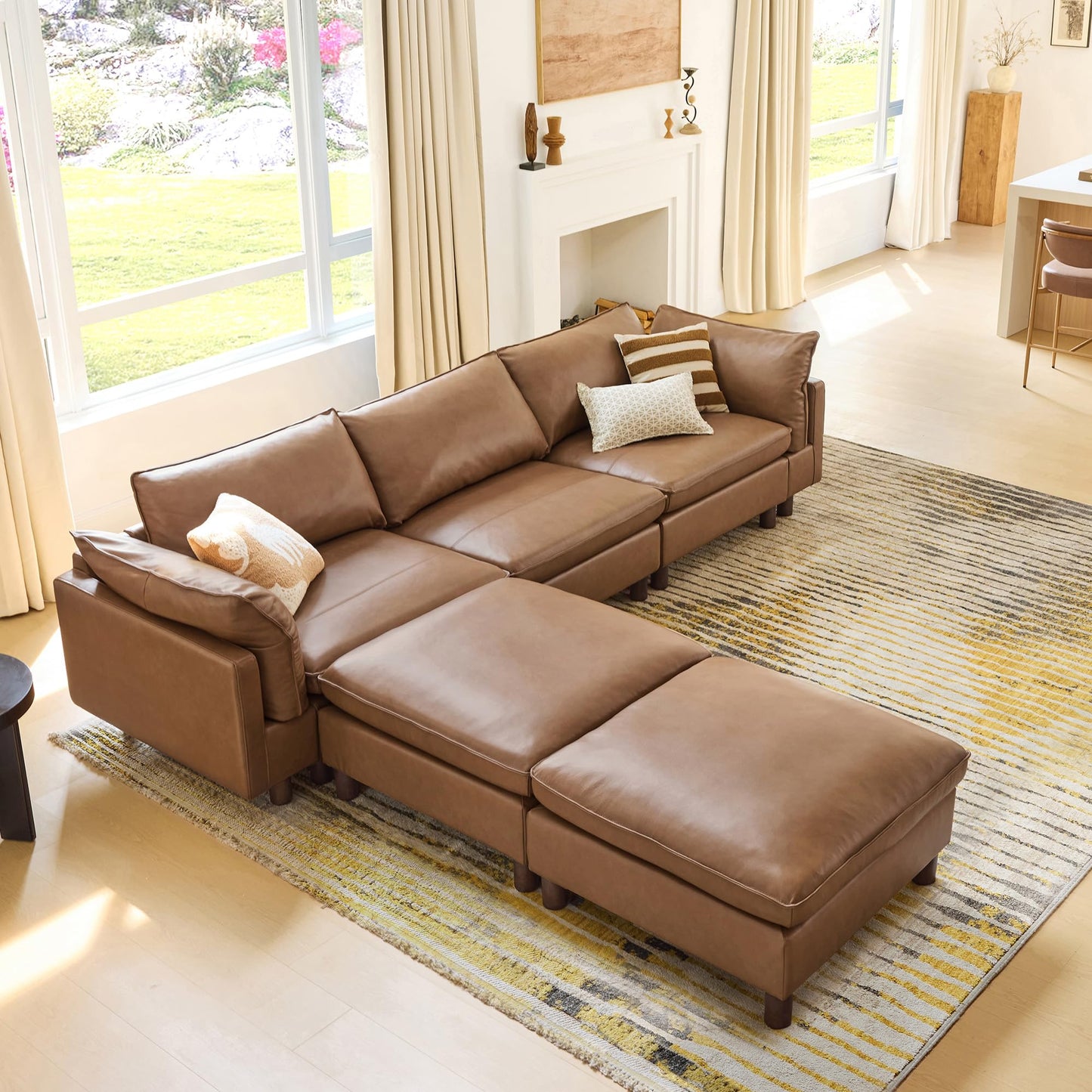 CHITA 127" Super Large Sectional Couches for Living Room, Modular Cloud Couch Sectional Sofa, Premium Fabric Couches, Down Filled, High Density Foam, Chenille in Cream, 4 Seat L Shaped