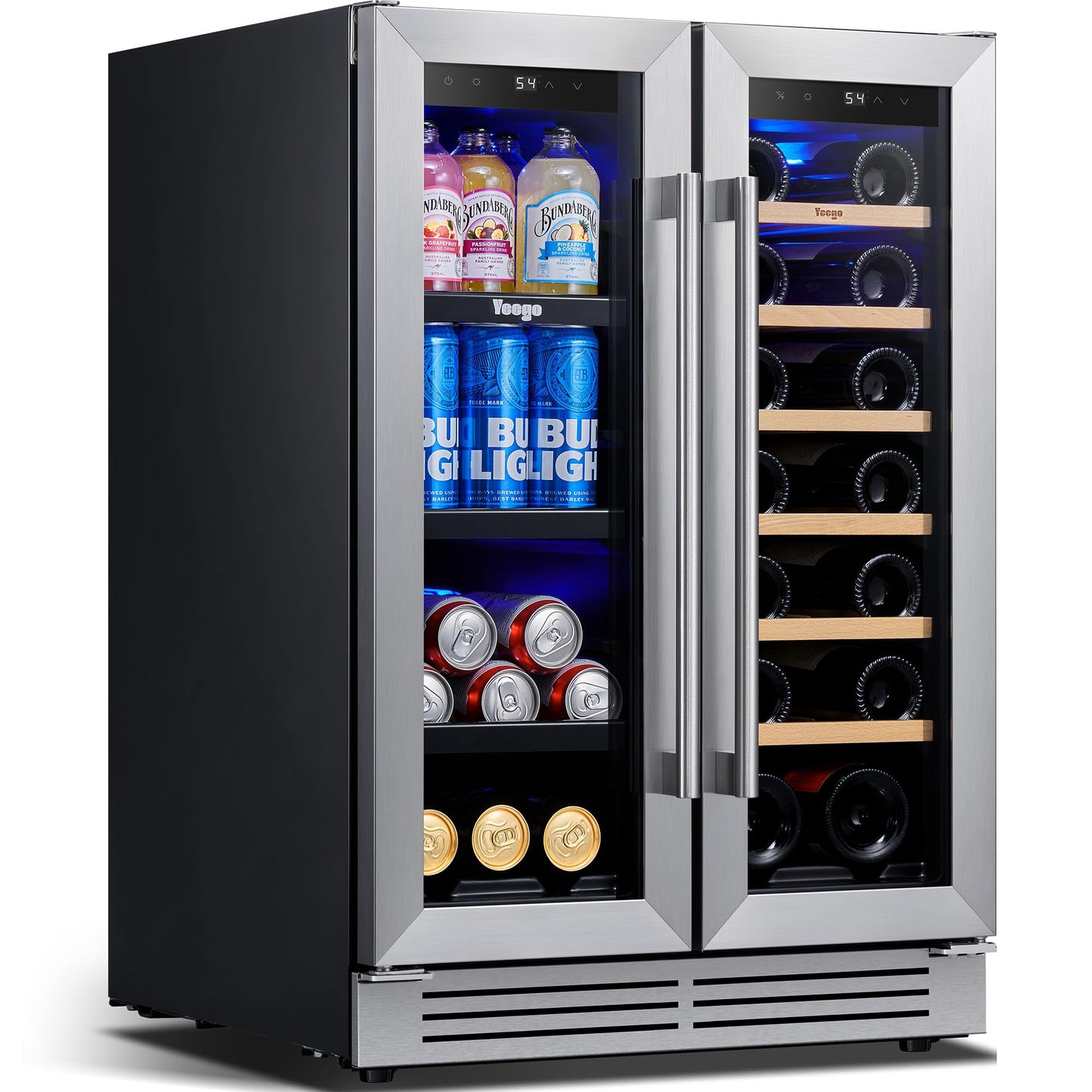Yeego Commercial Refrigerators - 27.1 Cu.Ft 2 Glass Doors Commercial Beverage Refrigerator with LED Light & Adjustable Shelves, 32-50°F Commercial Cooler for Stores Bakery Bar Offices Restaurants