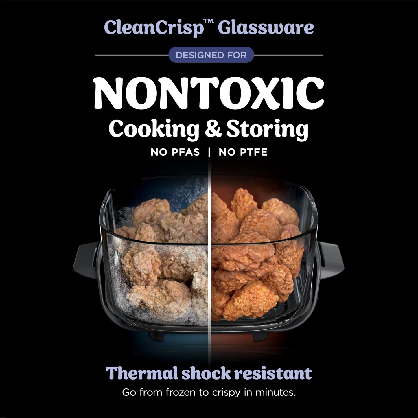 Ninja Crispi 4-in-1 Glass Air Fryer | With Non-Toxic 4QT & 6-Cup Glass Containers & Lids | Microwave, Freezer, Dishwasher Safe | 450°F Max Temp |1500 Watt | Stone | FN101ST