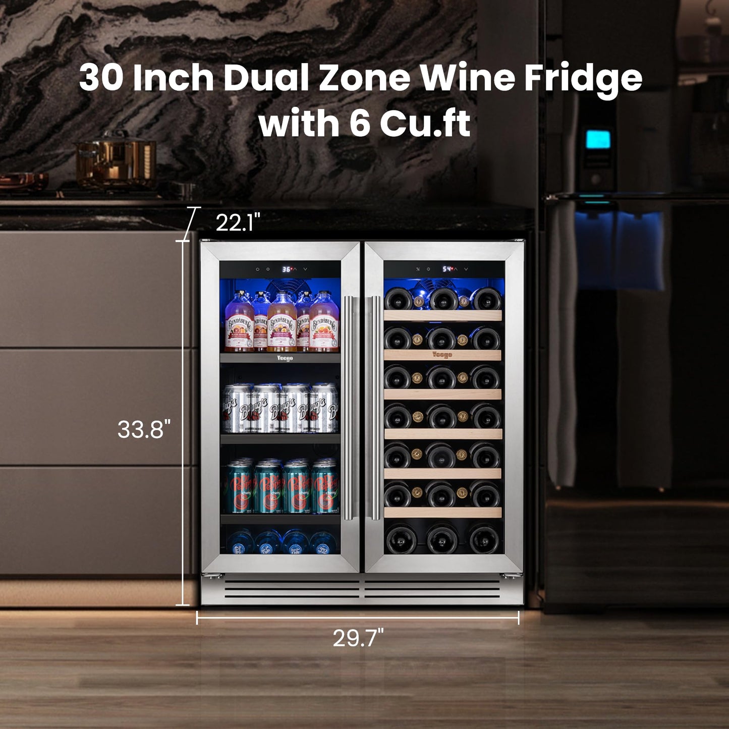 Yeego 24 Inch Beverage Refrigerator – 180 Can Built-In Under Counter Drink Fridge with Glass Door, 34–54°F Cooling for Beer, Soda & Wine (Right-Hinged)