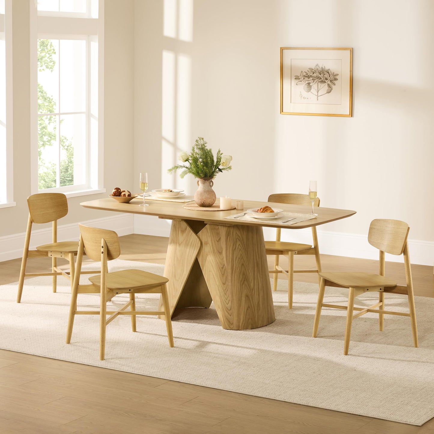 CHITA Soild Wood Dining Chairs Set of 4, Mid Century Modern Walnut Wood Kitchen Chairs with Curved Backrest, Dining Room Chair for Kitchen, Restaurant