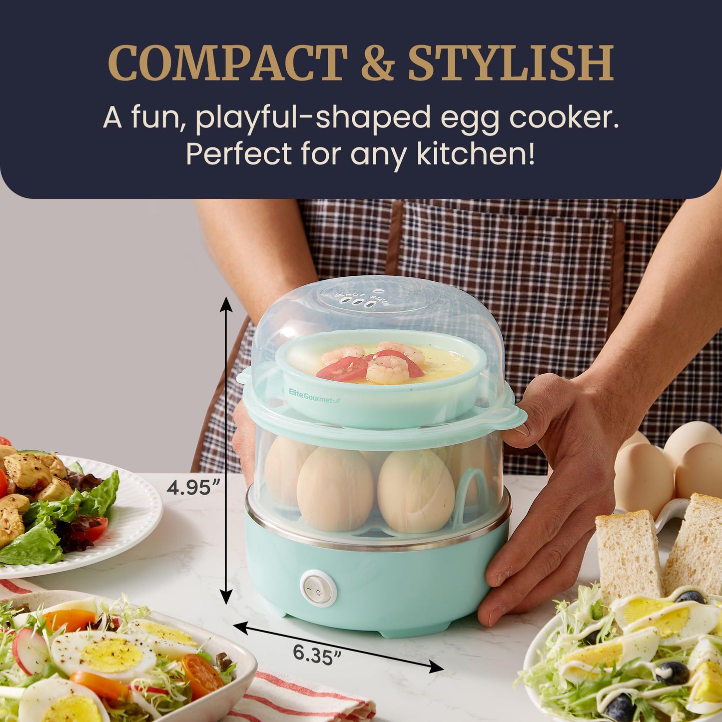 Elite Gourmet EGC115B Easy Egg Cooker Electric 7-Egg Capacity, Soft, Medium, Hard-Boiled Egg Cooker with Auto Shut-Off, Measuring Cup Included, BPA Free, Classic Black