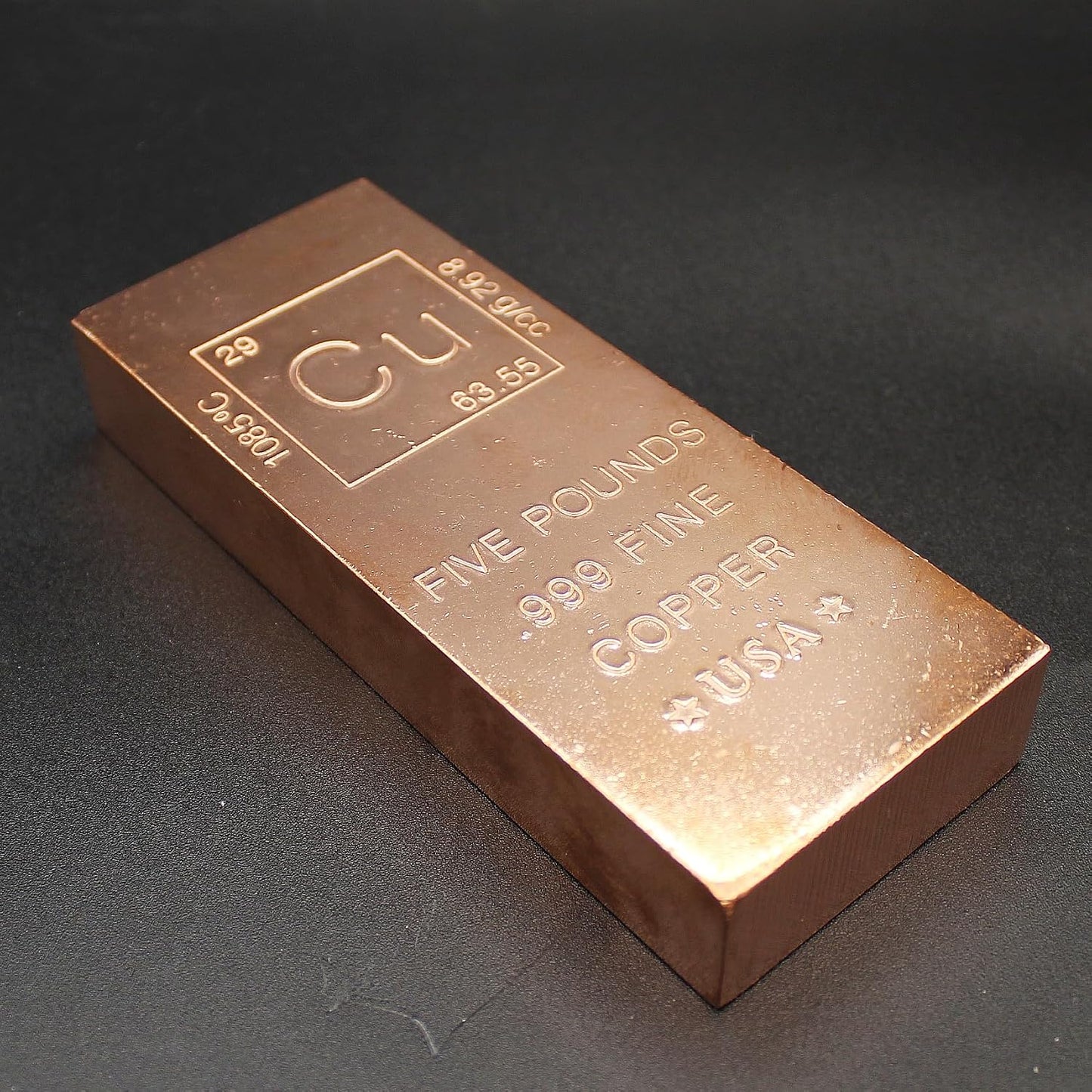 5 lb Copper Bar (Flat Style) .999 Pure Bullion with Periodic Table Element Design by Mint State Gold