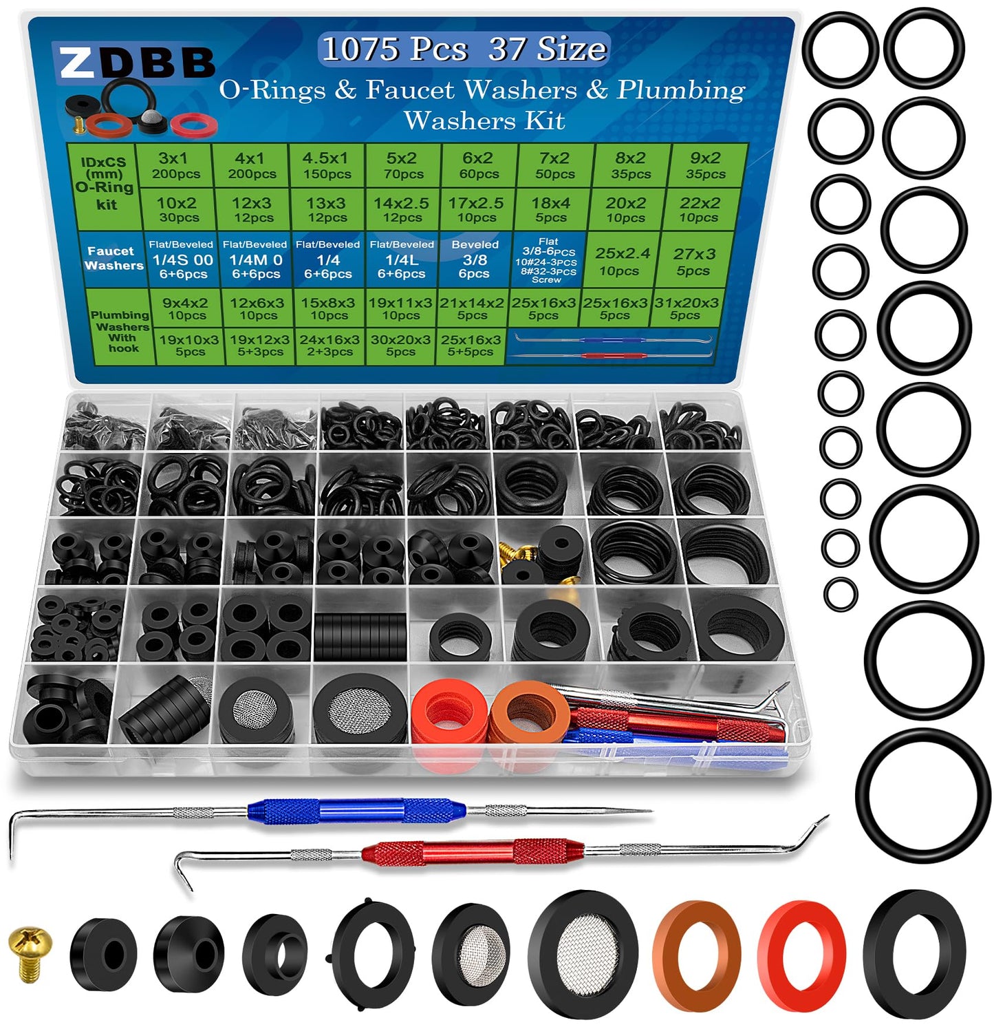 ZDBB 80 Pcs Garden Hose Gasket Rubber Seal, Fits All Standard 3/4 Inch Outdoor Hose Fittings with Heavy Duty Red and Black Self-Locking Tabs to Hold The Gasket Securely in The Fitting