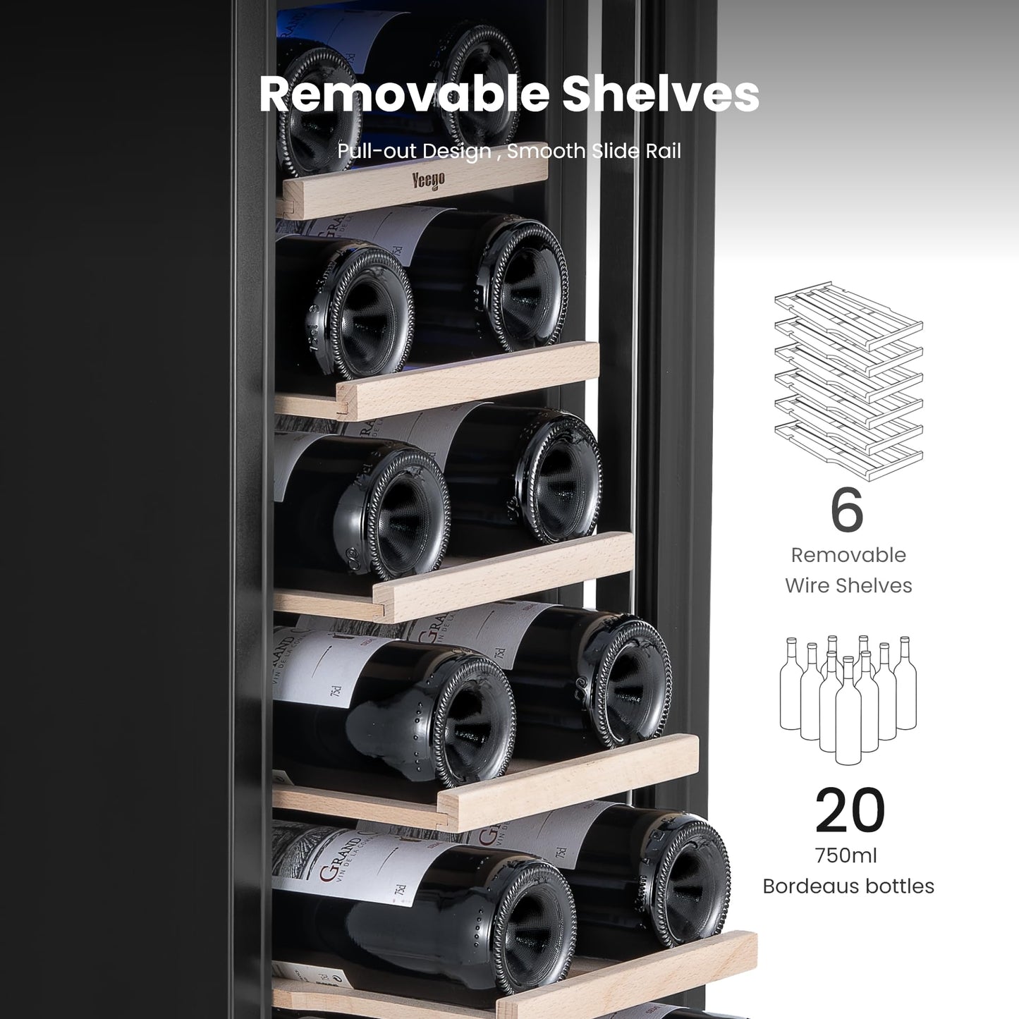 Yeego 24'' Wine Cooler Refrigerator - 52 Bottles Wine Fridge, 40-65°F Dual Zone Wine Refrigerator With Glass Door, Built-In/Freestanding/Under Counter, Adjustable Shelves Fridge for Home Bar Office