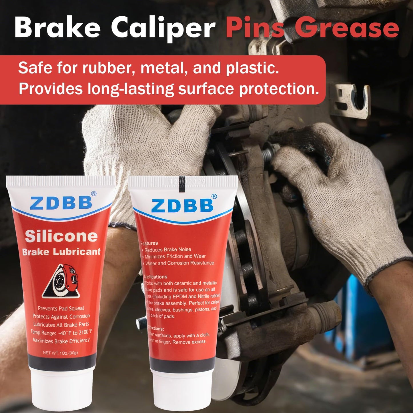 ZDBB Brake Silicone Grease Brake Caliper Guide Pin Lubricant High Temperature Caliper & Pad Lube, Waterproof, Safe for Rubber O-Rings Automotive Grease for Quiet & Smooth Braking 1oz (1-Pack)