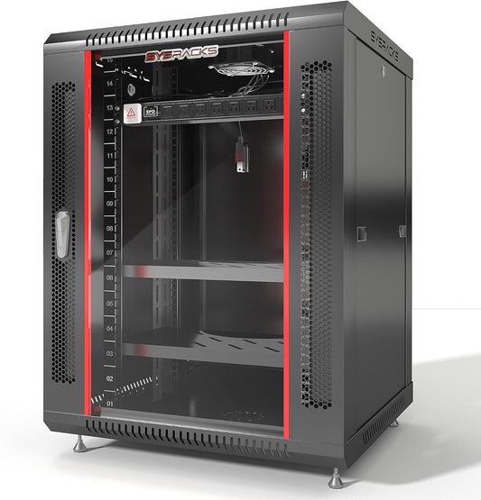 15U Wall Mount Server Rack Cabinet – 19" Network Rack Enclosure, 24" Deep Data Rack Cabinet with Fan, PDU & 2 Shelves for IT Equipment, Switches and Patch Panel