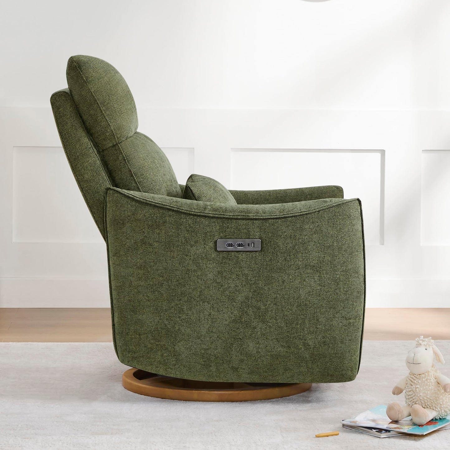 CHITA Swivel Rocker Recliner Chair, Power Nursery Glider Recliner, Nursery Rocking Chair with Adjustable Power Headrest, FSC Certified, Solid Wood Base, Cream