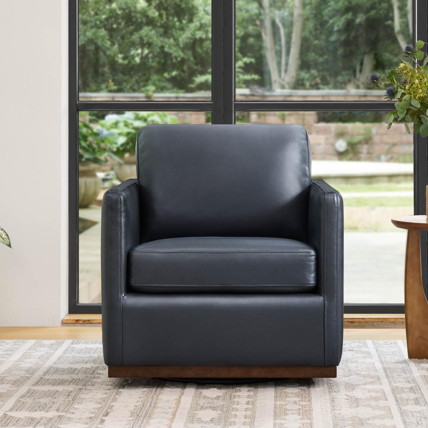 CHITA Genuine Leather Swivel Accent Chair, FSC Certified Mid Century Modern Arm Chair for Living Room and Bedroom, Fully Assembled, Saddle