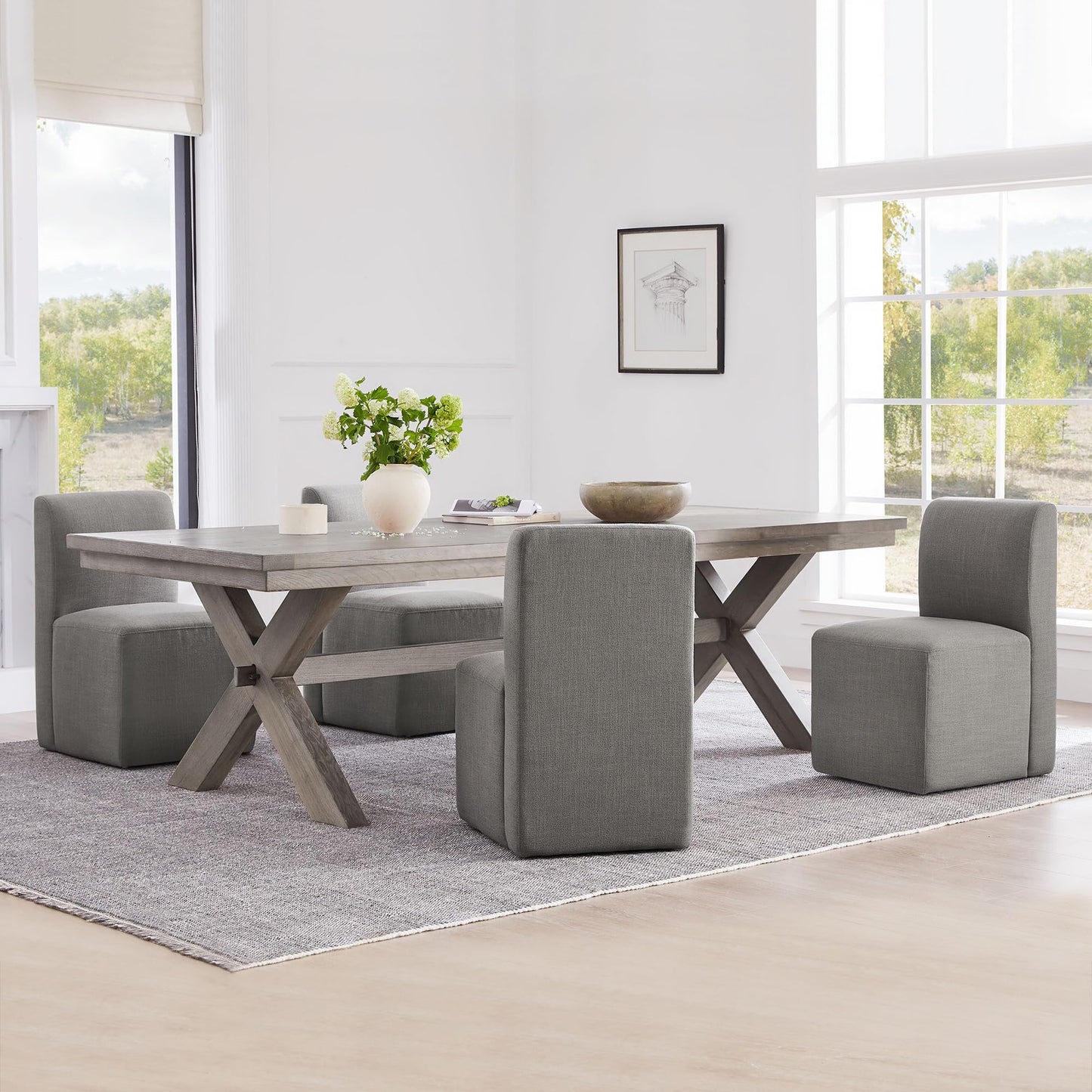 CHITA Dining Chairs with Casters Set of 2, FSC Certified Upholstered Armless Modern Rolling Dining Chairs with Rollers for Bedroom Reading Room Living Room, Fully Assembled, Linen