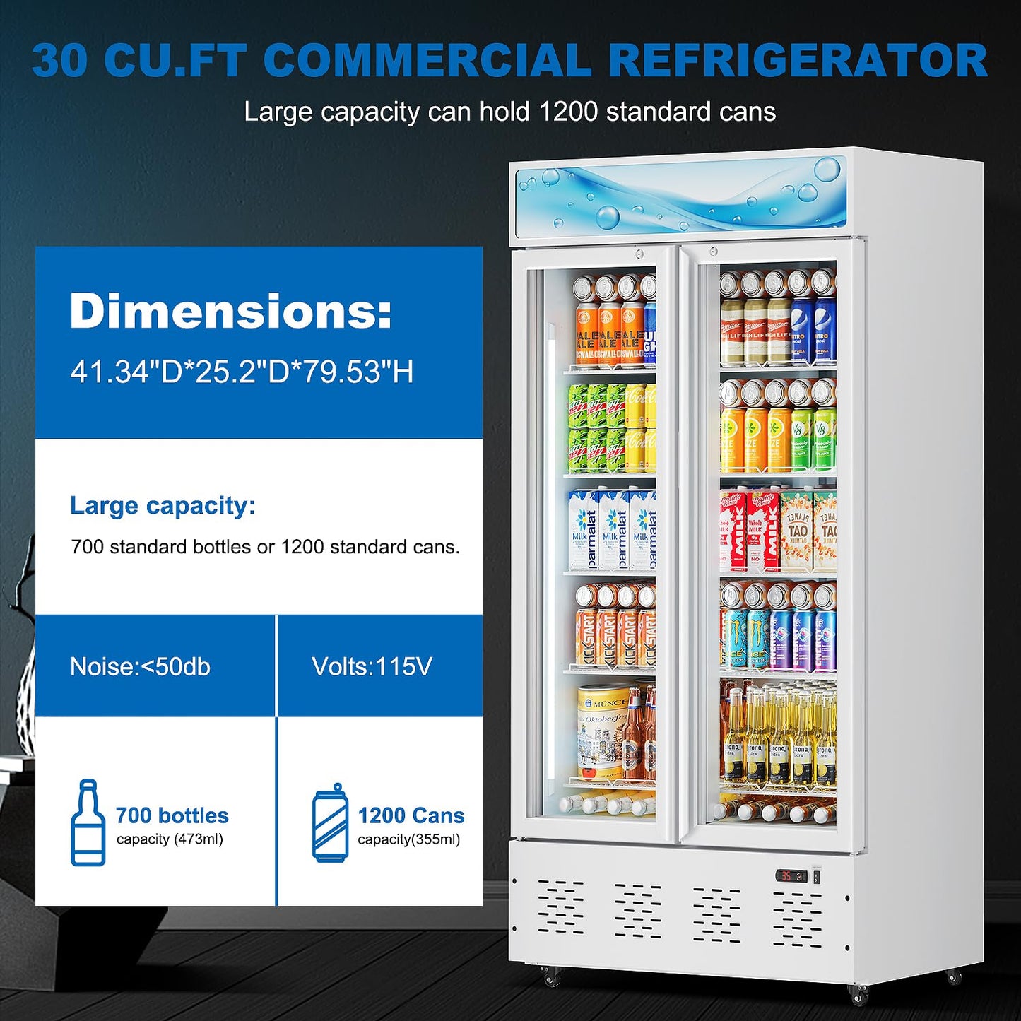 26.8'' W Commercial Beverage Refrigerator, 15 Cu.ft Upright Display Merchandiser Cooler Fridge with LED Light, Adjustable Shelves & Lockable Door for Restaurant Grocery Stores Home, White