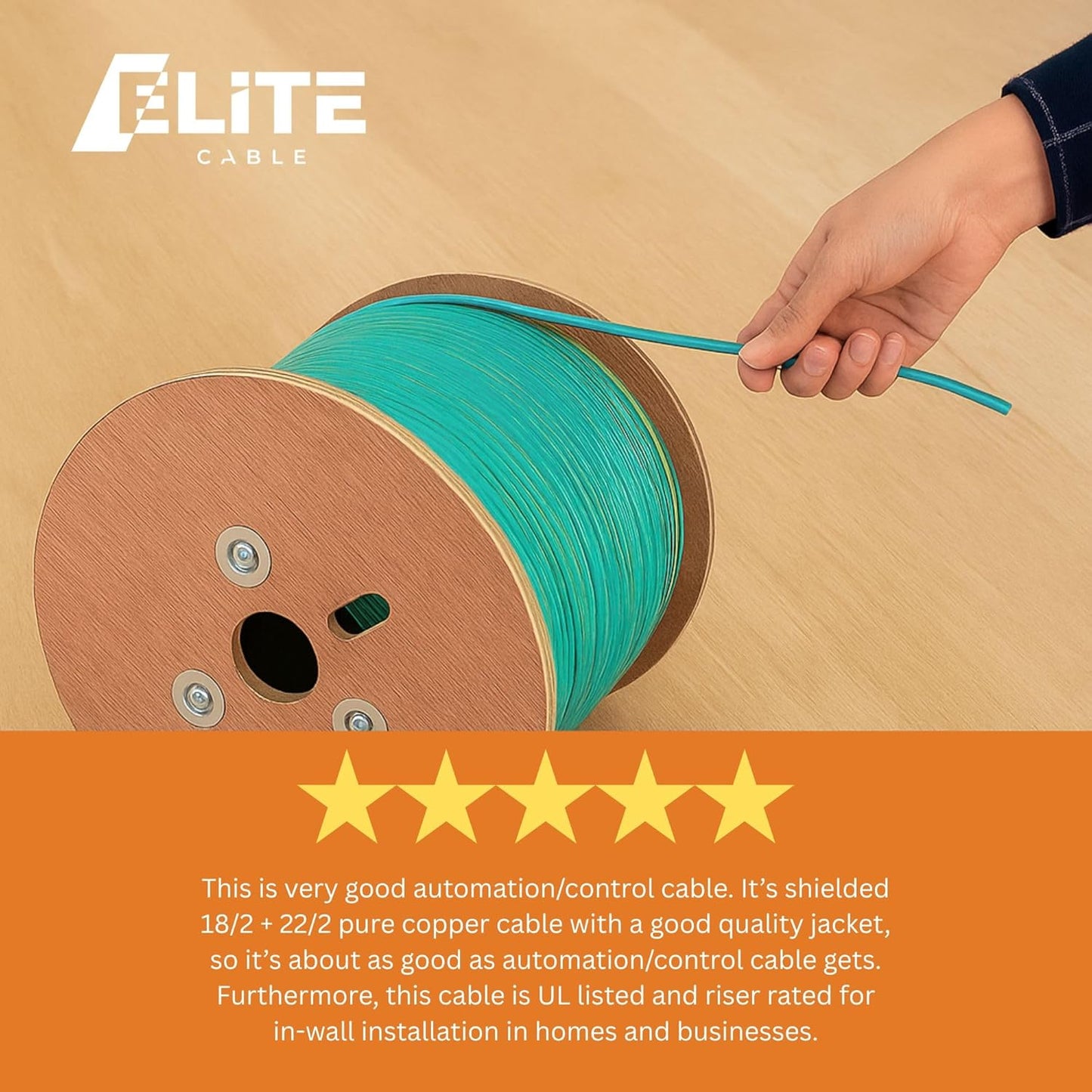 Elite 22/2 + 18/2 Automation/Control Cable - Lutron and Crestron Systems - 1000ft, Shielded, in Wall (CL3) - UL Listed, Pure Copper, Light Green W/Yellow Stripe