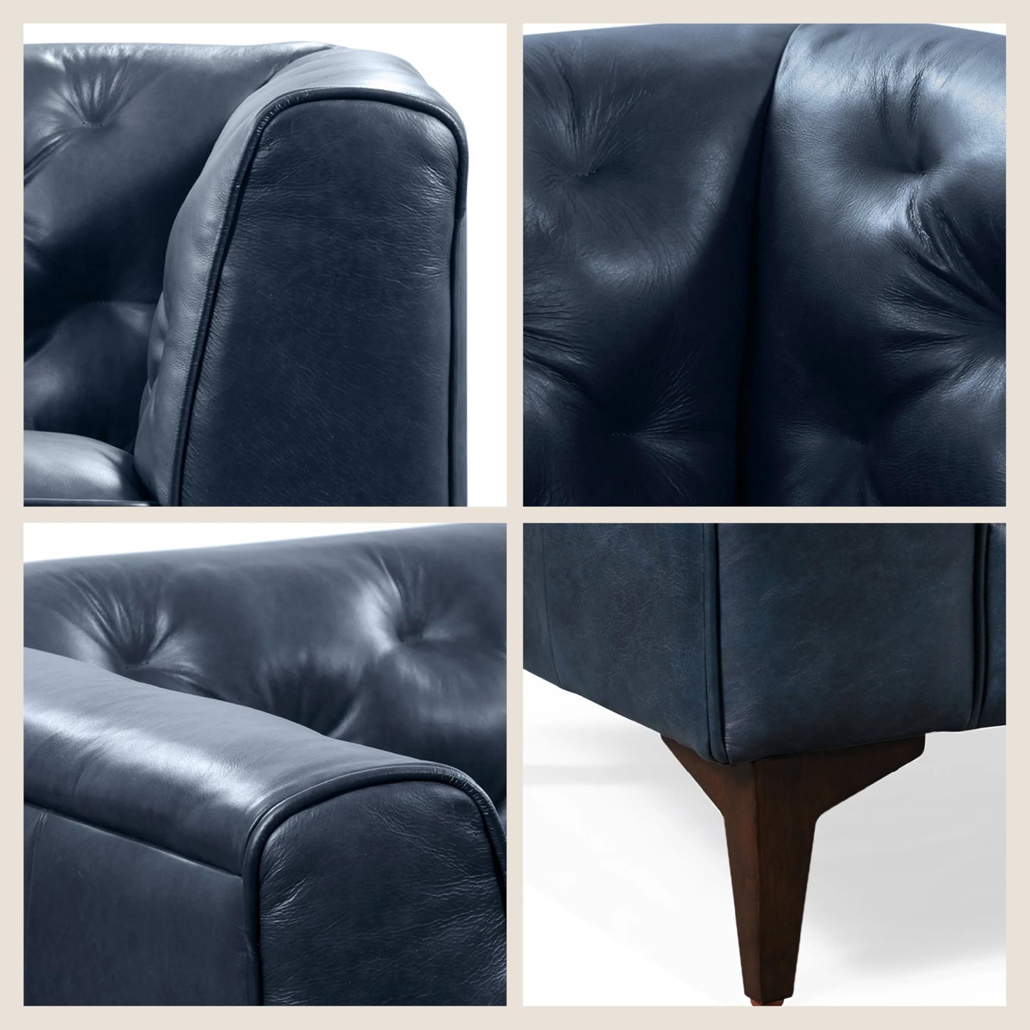 POLY & BARK Essex 89” Full-Grain Italian Leather Sofa – Tufted Back, Feather-Down Comfort, Solid Wood Frame, Cognac Tan