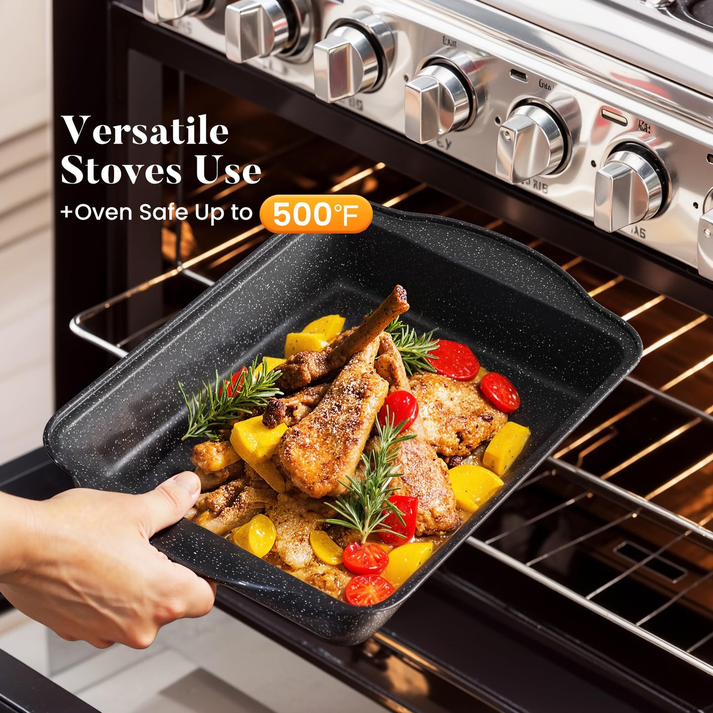 Kitchen Academy Induction Cookware Set Non Stick, 17Pcs Granite Pots & Pans | Nonstick Cooking Frying Pans for Induction Gas Electric Stove, Non-Toxic PFOA & PFOS Free, Black