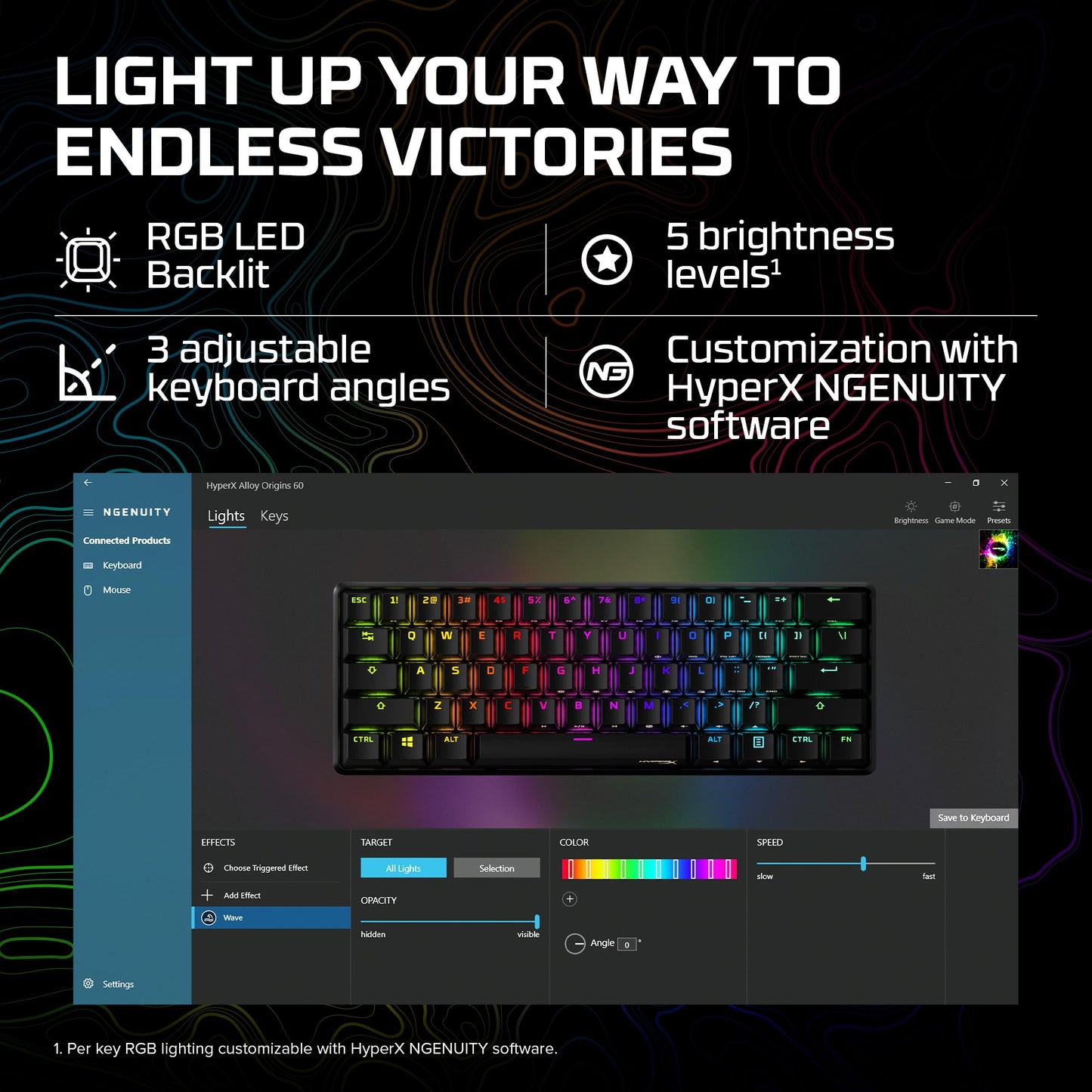 HyperX Alloy Origins 65 - Mechanical Gaming Keyboard – Compact 65% Form Factor - Linear Red Switch - Double Shot PBT Keycaps - RGB LED Backlit - NGENUITY Software Compatible,Black