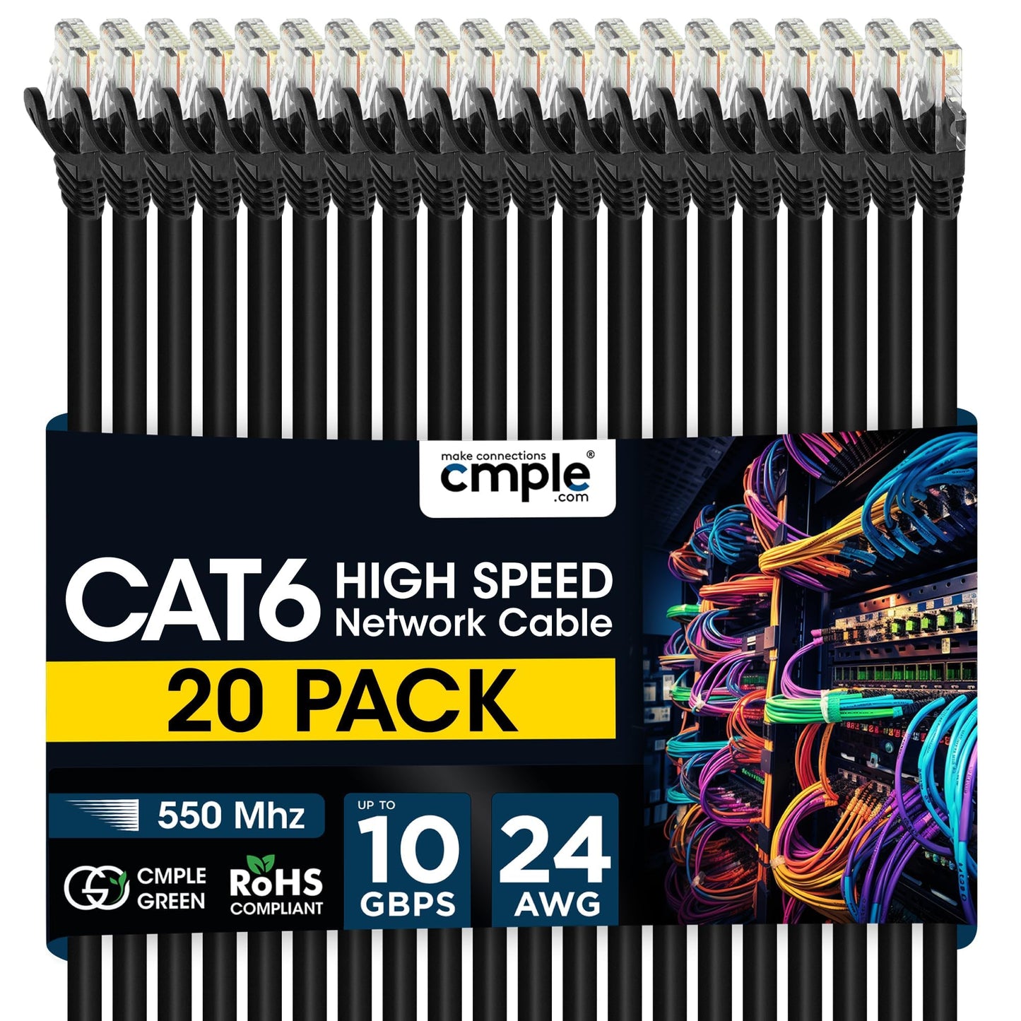 Cmple - Cat 6 Ethernet Cable 10 ft, Cat6 Patch Cables 10Gbps LAN Cable, 550MHz Network Cable, RJ45 Connectors, Compatible with Gaming Computer, Laptop, Modem, Router, HDTV, Gaming Console - Yellow
