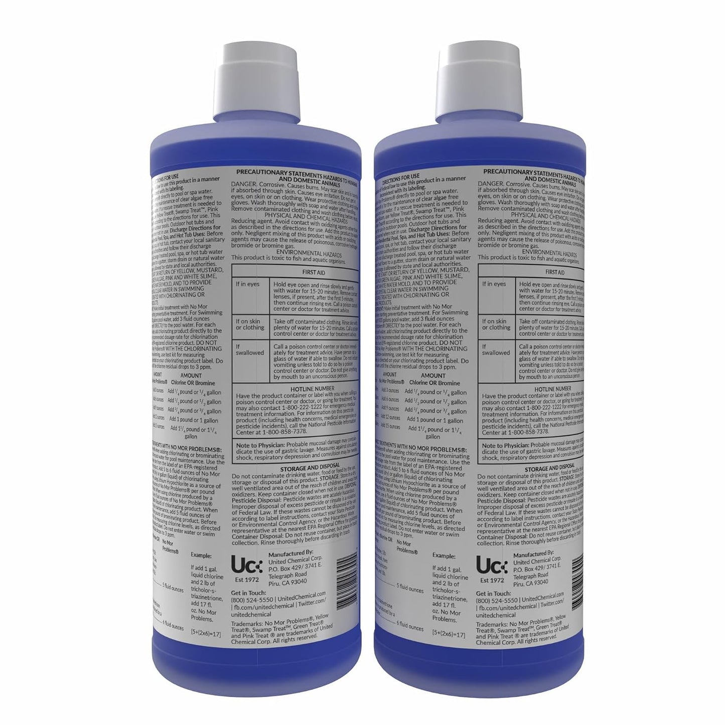 United Chemical No Mor Problems Preventative Pool Algaecide & Water Clarifier - Non-Staining, pH Independent Algae Prevention, 1 Quart (2-Pack)