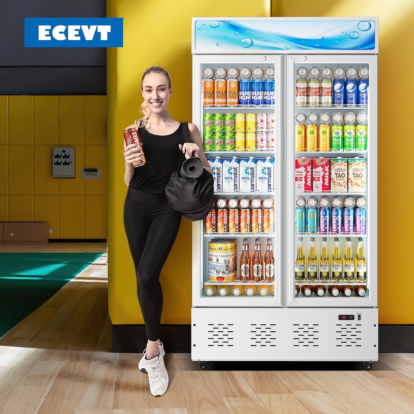 26.8'' W Commercial Beverage Refrigerator, 15 Cu.ft Upright Display Merchandiser Cooler Fridge with LED Light, Adjustable Shelves & Lockable Door for Restaurant Grocery Stores Home, White