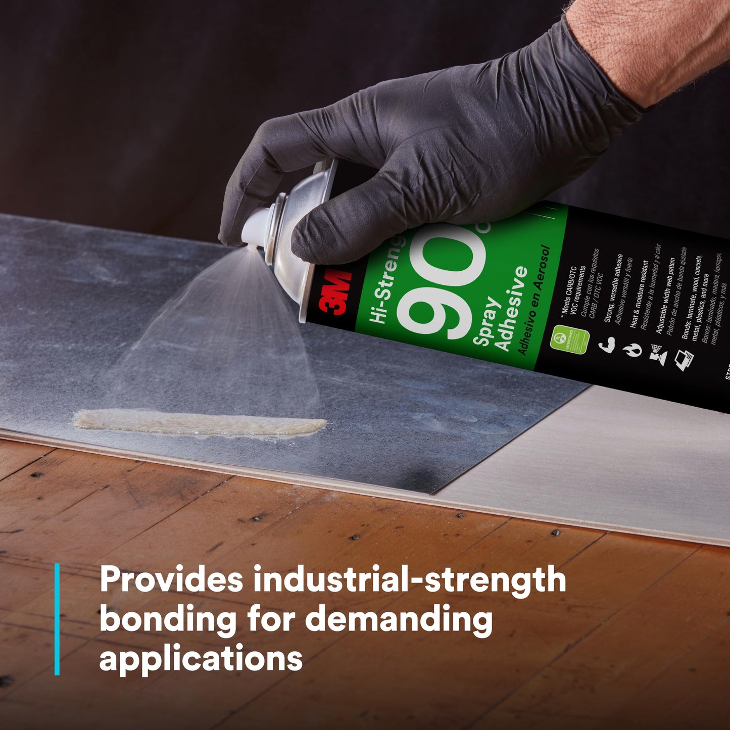 3M Hi-Strength 90 Spray Adhesive, Permanent, Bonds Laminate, Wood, Concrete, Metal, Plastic, Clear Glue, Net Wt 17.6 oz, Will Spray Upside Down Only
