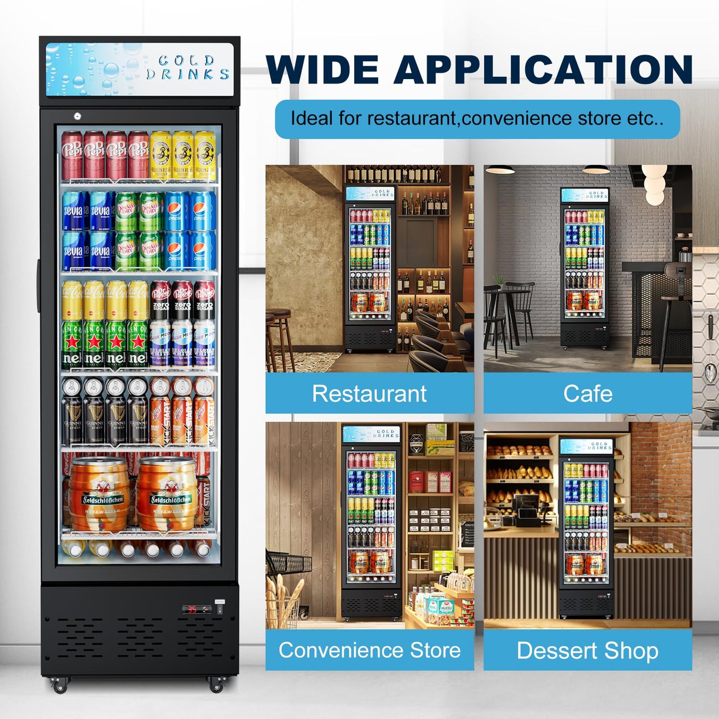 25.7'' W Commercial Refrigerators with Glass Door, 15 Cu.ft. Beverage Refrigerators Commercial Fridge Upright Display Cooler with Soft LED Light and Adjustable Shelves for Restaurant Stores