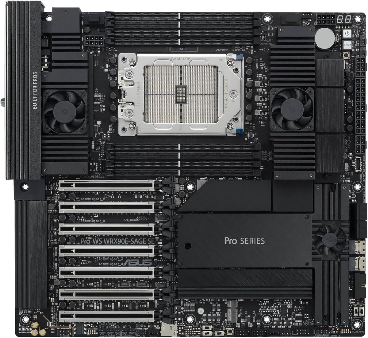 ASUS Pro WS WRX90E-SAGE SE EEB Workstation Motherboard, AMD Ryzen™ Threadripper™ PRO 7000 WX-Series, ECC R-DIMM DDR5, 32 Power-Stage,7xPCIe 5.0x16, PCIe 5.0 M.2, 10Gb & 2.5Gb LAN, Multi-GPU Support