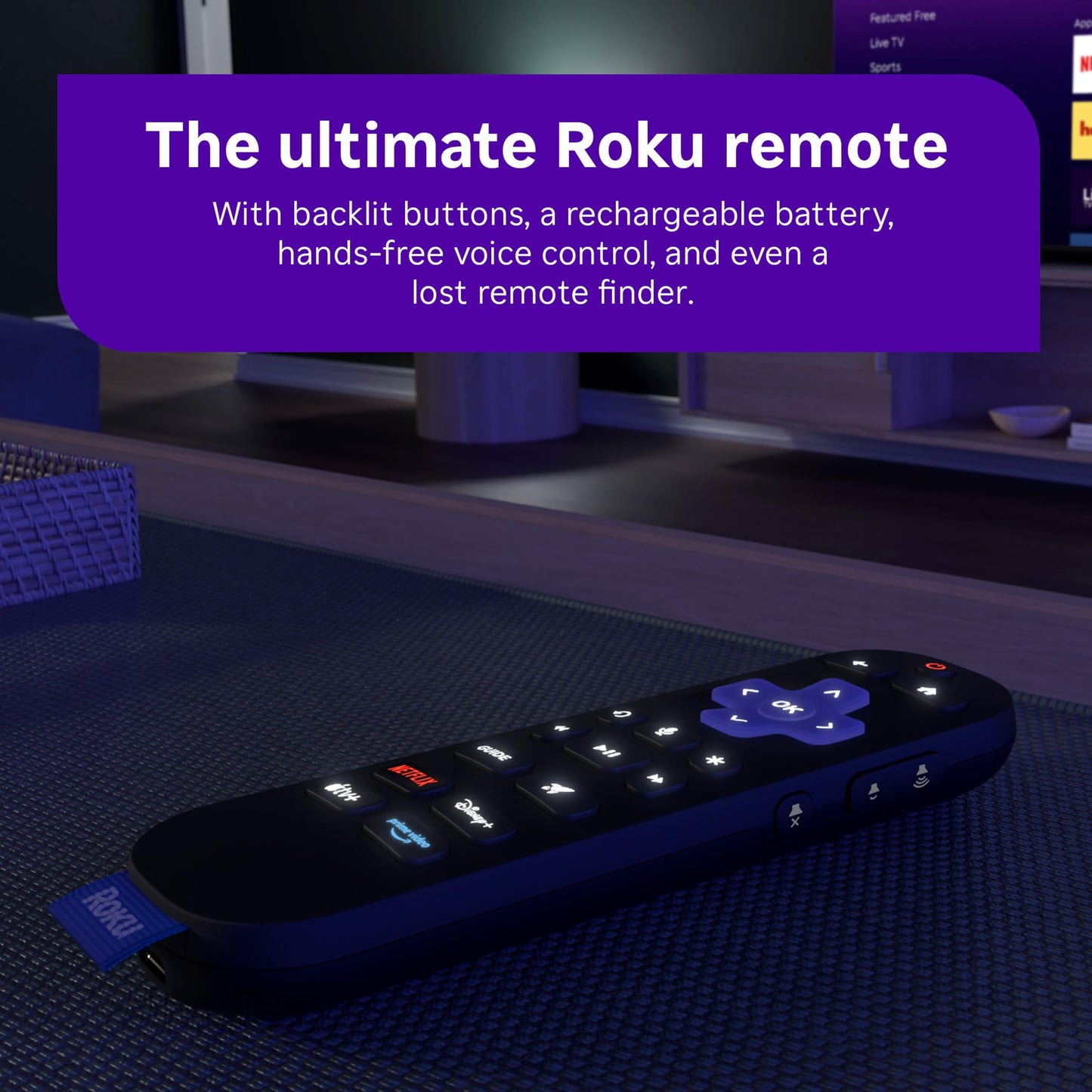 Roku Ultra - Ultimate Streaming Player - 4K Streaming Device for TV with HDR10+, Dolby Vision & Atmos - Bluetooth & Wi-Fi 6 - Rechargeable Voice Remote Pro with Backlit Buttons - Free & Live TV