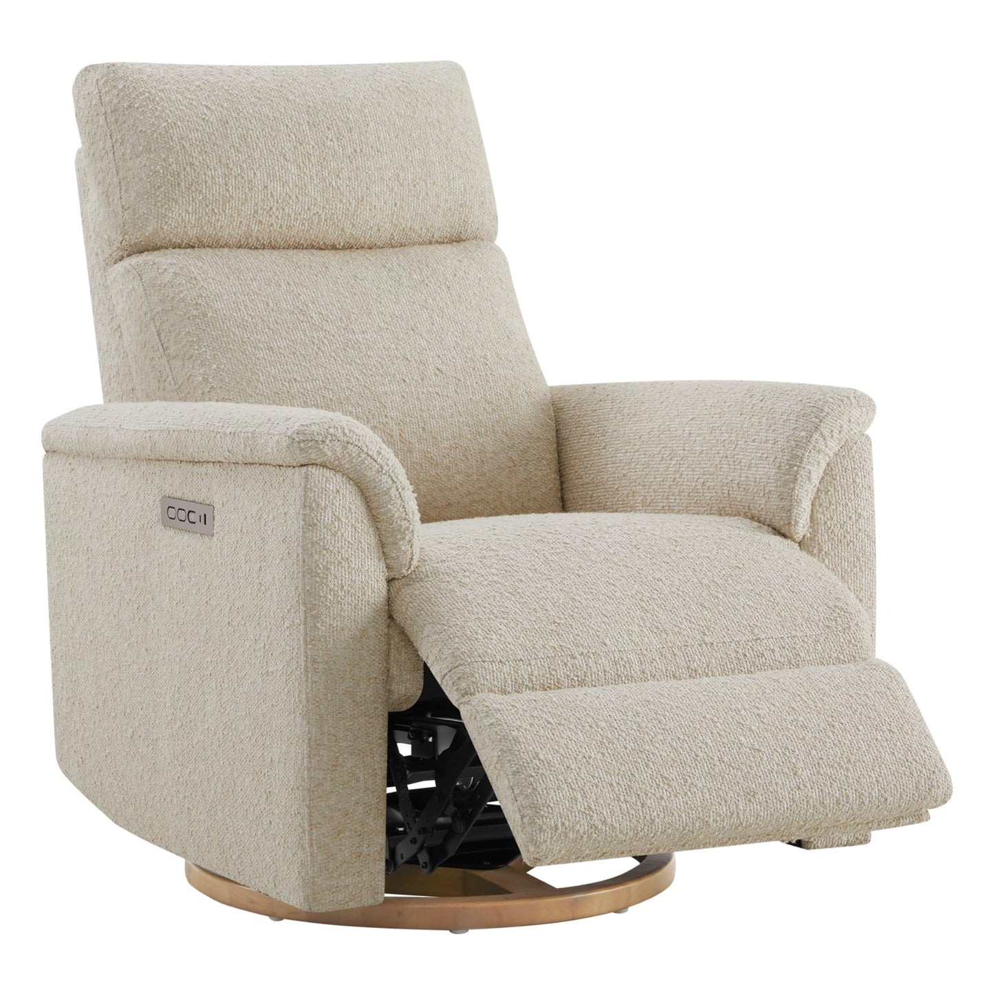 CHITA Power Swivel Glider for Adults with Nightlight, Nursery Recliner Chair with Power Headrest for Living Room, Bedroom, Water-Resistant Boucle Fabric in Sand
