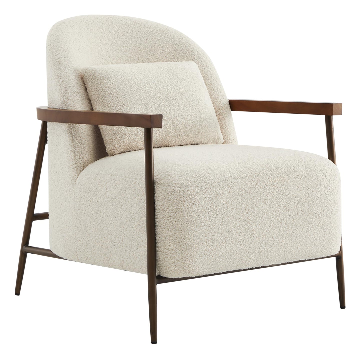 CHITA Accent Chair for Living Room Set of 2, FSC Certified Modern Upholstered Faux Sherpa Fabric Armchair with Metal Frame and Wooden Armrests, Camel