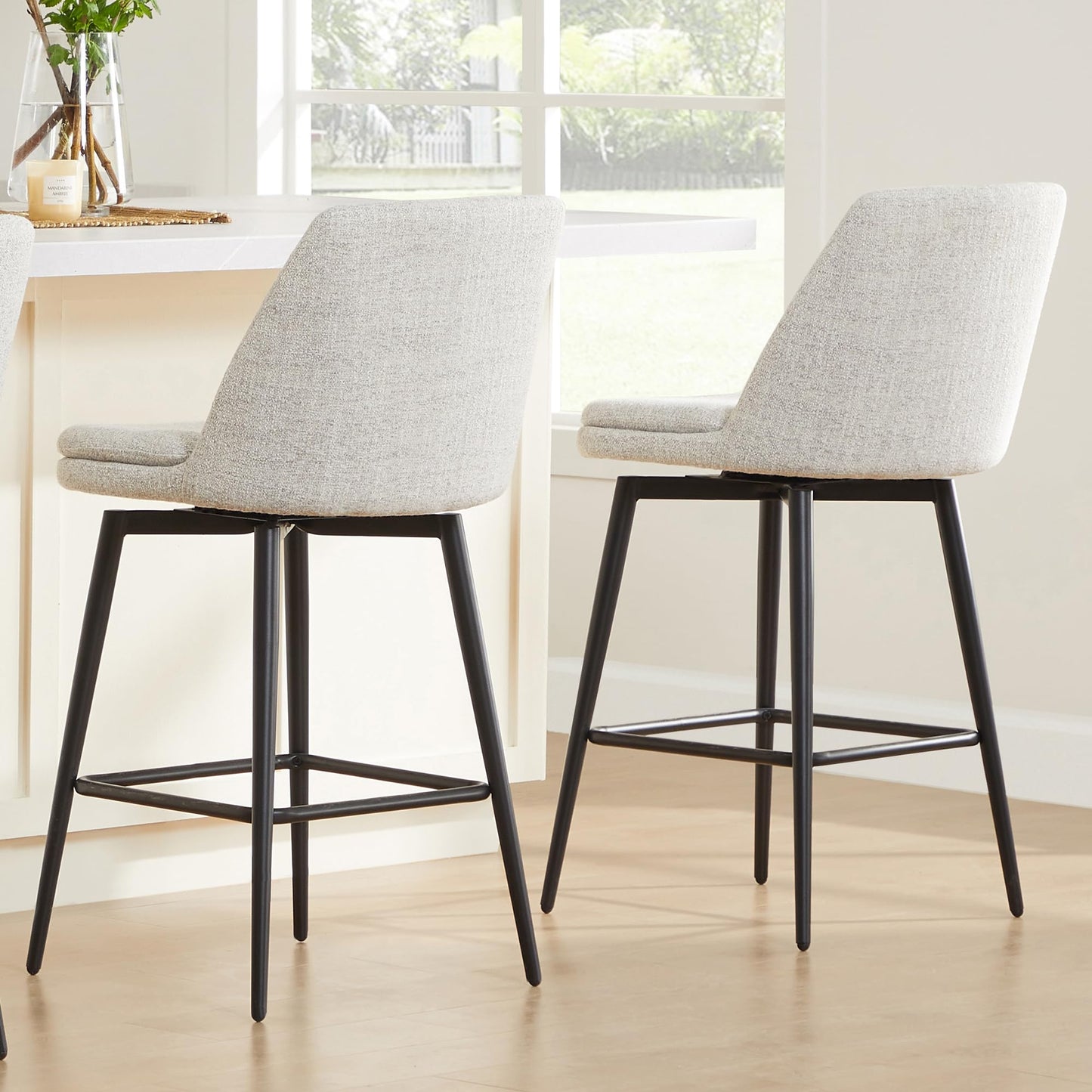 CHITA Swivel Bar Stools, 27.2" Counter Height Bar Stools Set of 3, FSC Certified Upholstered Modern Counter Stools, Metal Legs, Faux Leather, Saddle Brown