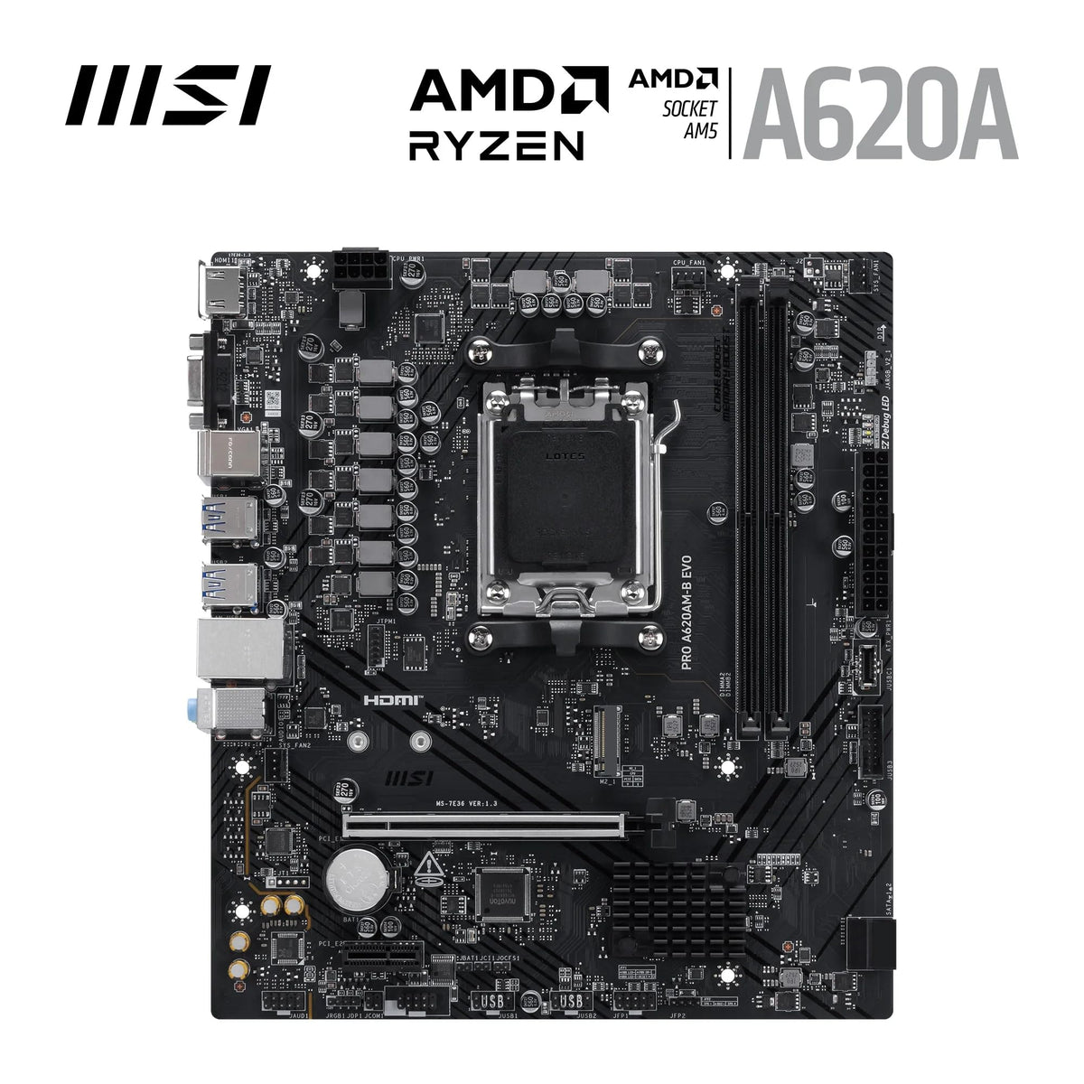MSI A520M-A PRO Gaming Motherboard (AMD Ryzen 5000, AM4, DDR4, PCIe 3.0, SATA 6Gb/s, M.2, USB 3.2 Gen 1, DVI/HDMI, Micro-ATX)