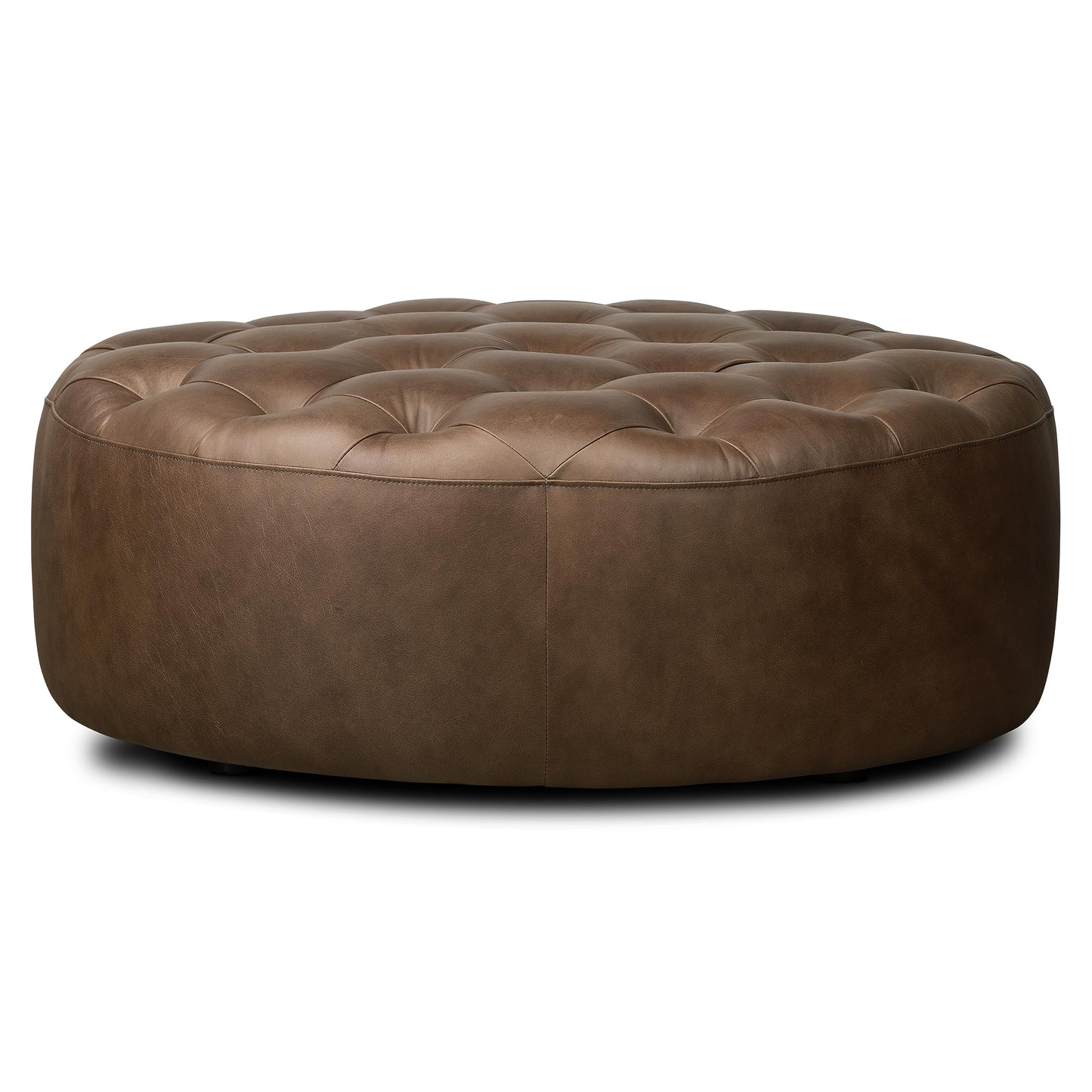 POLY & BARK Denver Ottoman – 43" Large Pouf with Feather-Down Topper – Full-Grain Leather Upholstered Pouf Ottoman for Living Room – Vintage Italian Leather in Cognac Tan